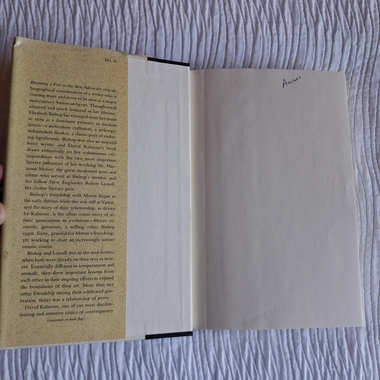 Vintage Becoming A Poet David Kalstone Farrar Straus & Giroux Beige HC DJ 1989