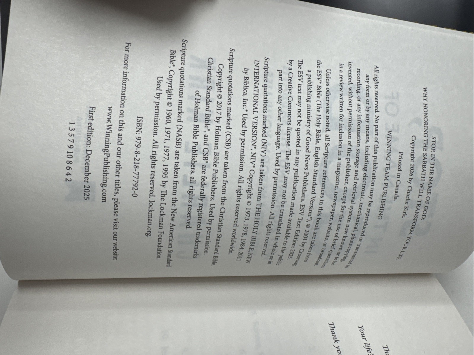 Charlie Kirk „Stop, In the Name of God“ Winning Team Hardcover Book Trump Bonus