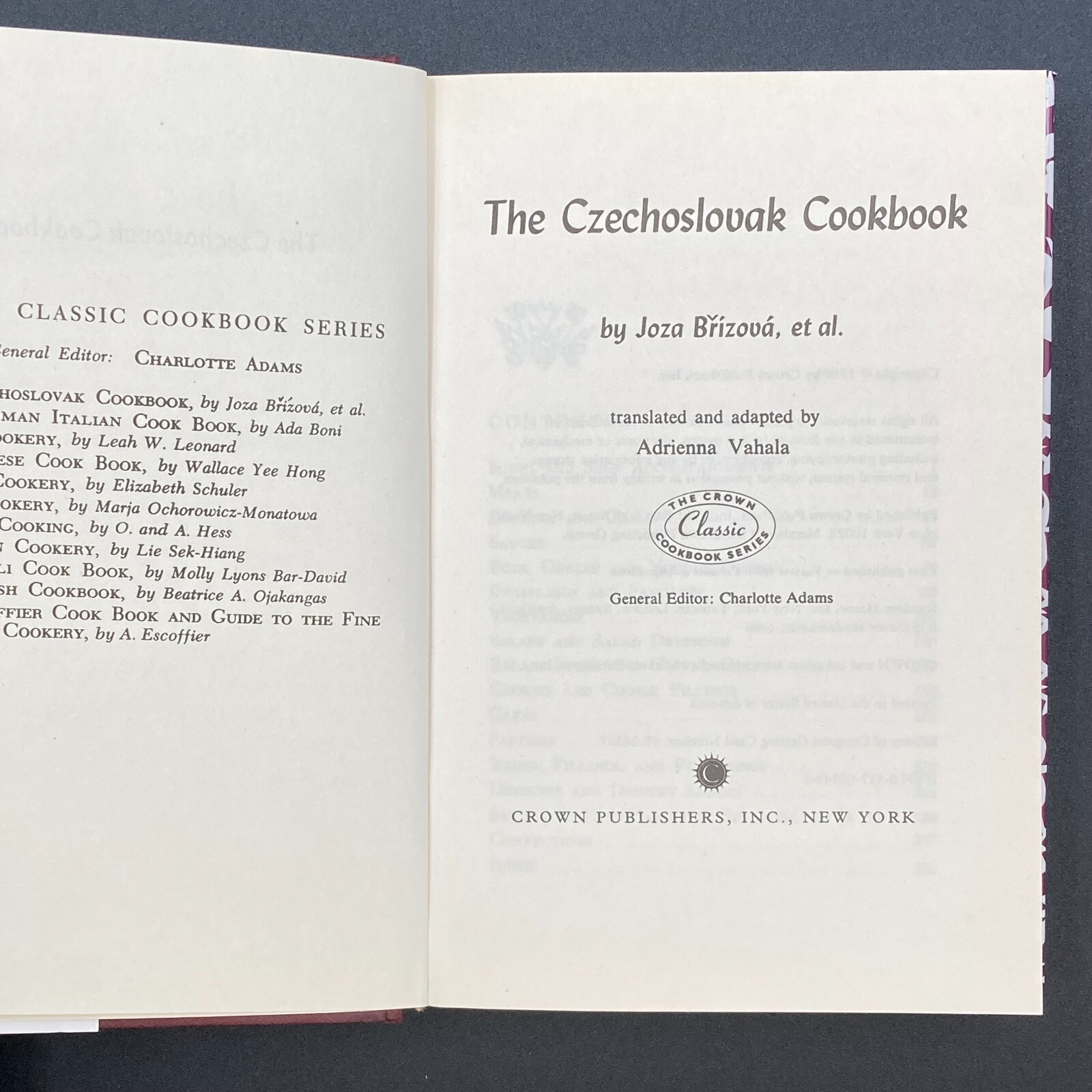 The Czechoslovak Cookbook Joza Brizova ©1965 39th Printing HB DJ 282 pages