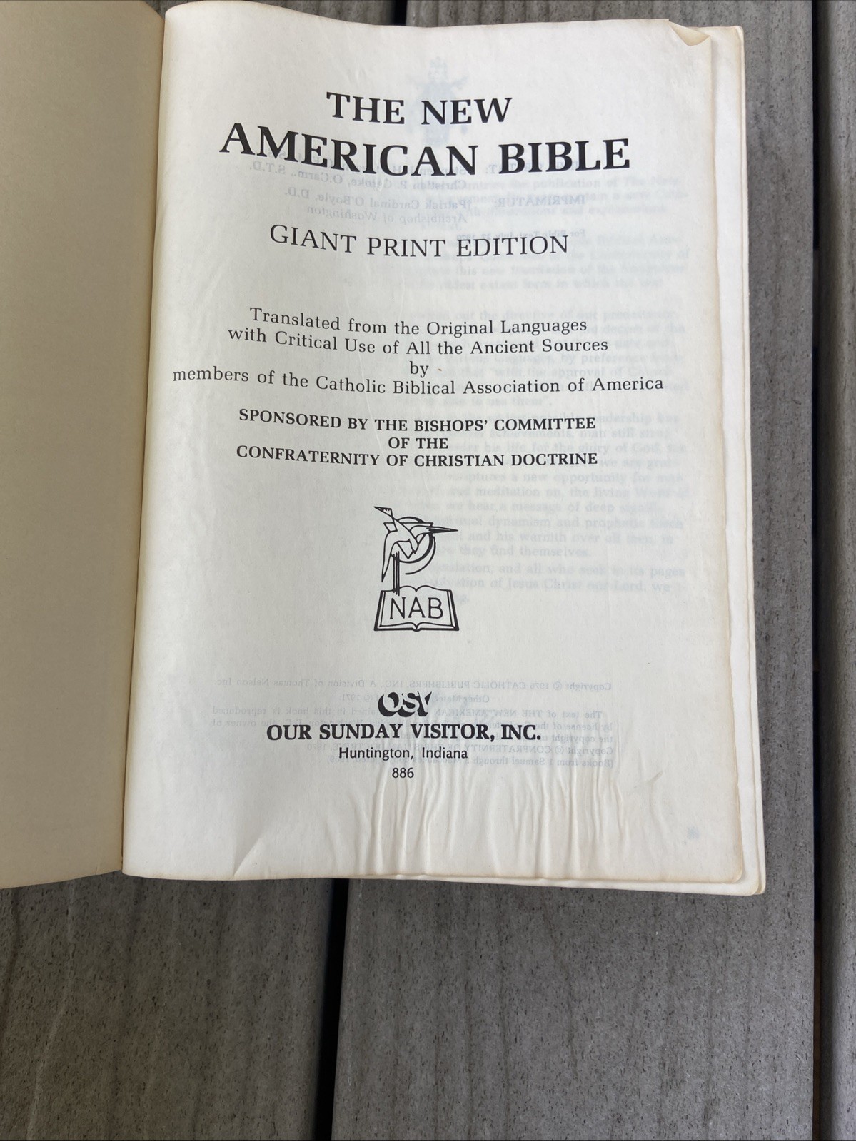 Holy Bible New American Bible Giant Print Catholic Edition 1976 SC