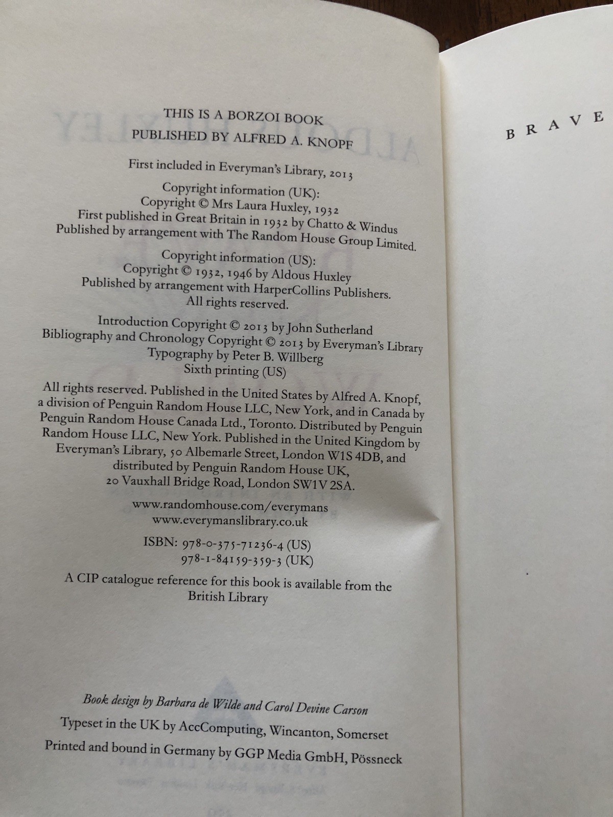 Brave New World by Aldous Huxley HC/DJ Everyman’s Library 2013