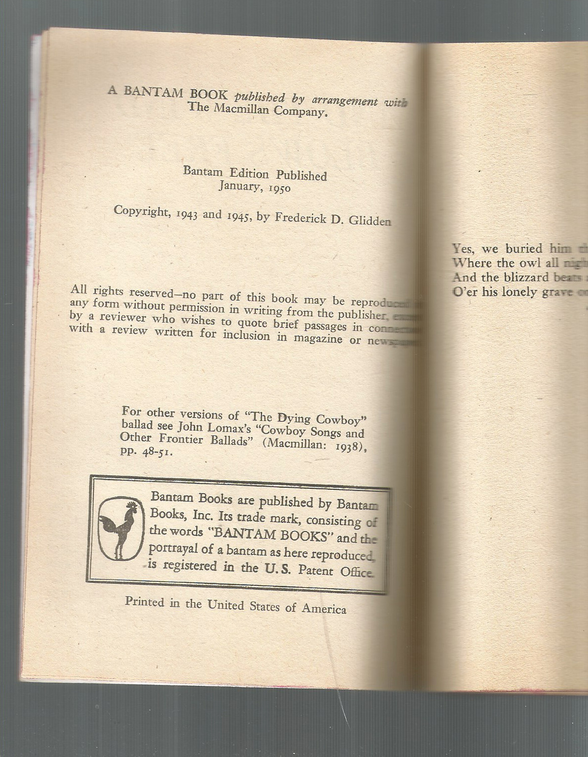 LUKE SHORT ( PB) AND THE WND BLOWS FREE ( WESTERN) BANTAM 1950 ( AWAY FROM SPINE