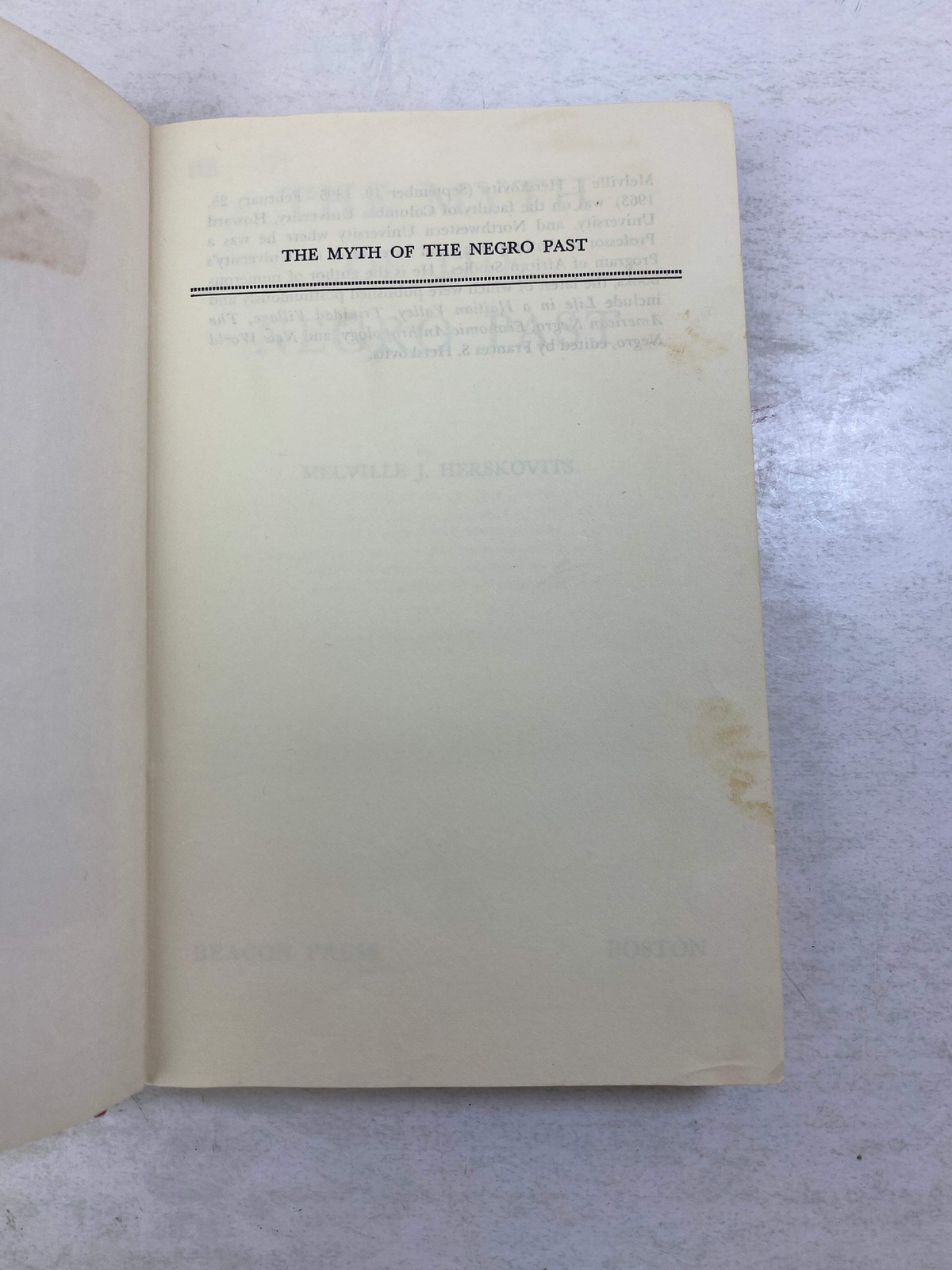 The Myth of the Negro Past Ex-library 1969 HC
