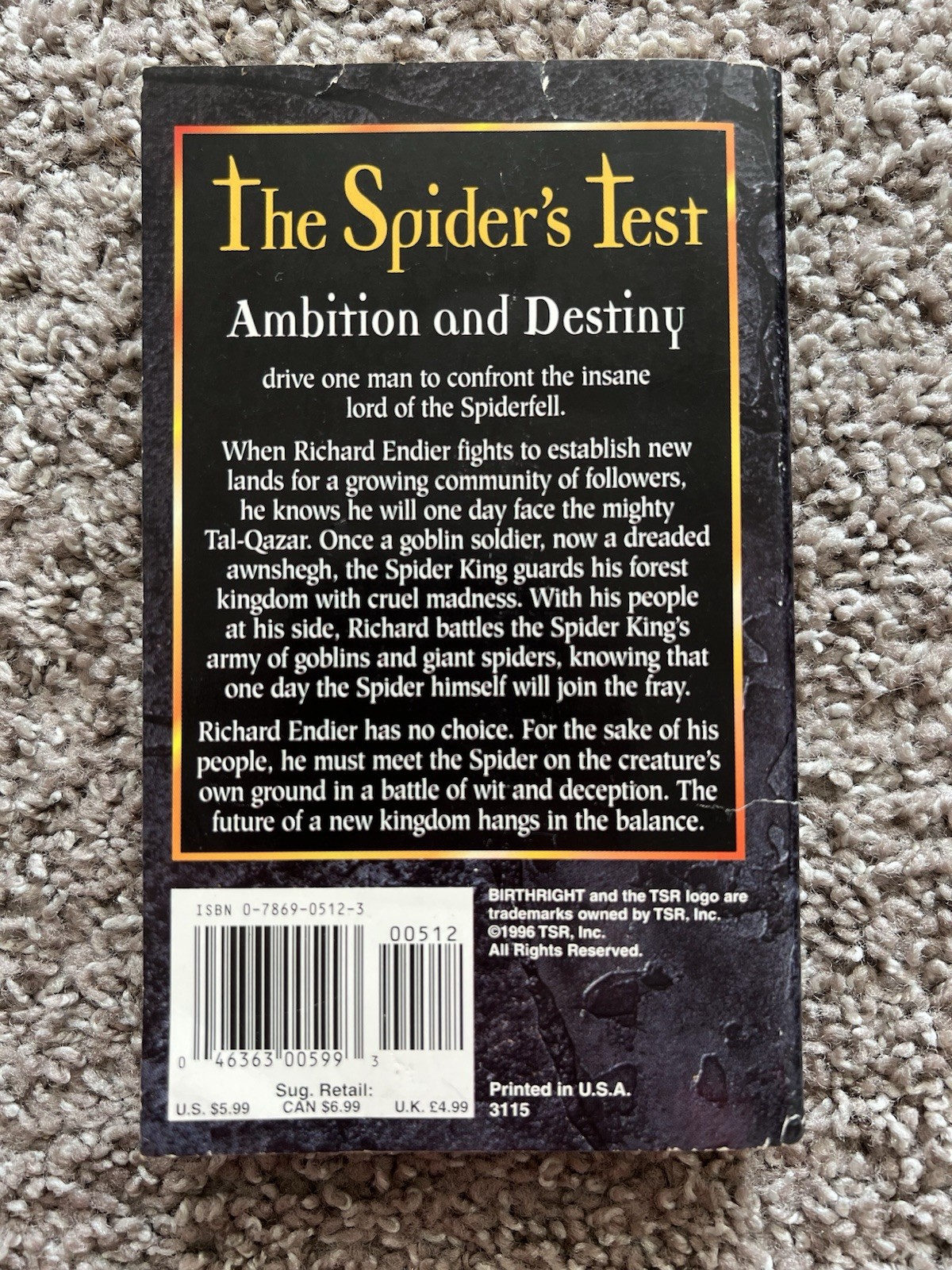 The Spider’s Test by Dixie Lee McKeone (TSR, 1996) First Vintage Fantasy MMPB