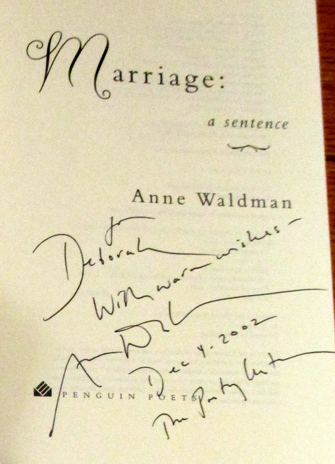 2000 Marriage: A Sentence by Anne Waldman SIGNED 116 Pages Haibun/Poetry RARE