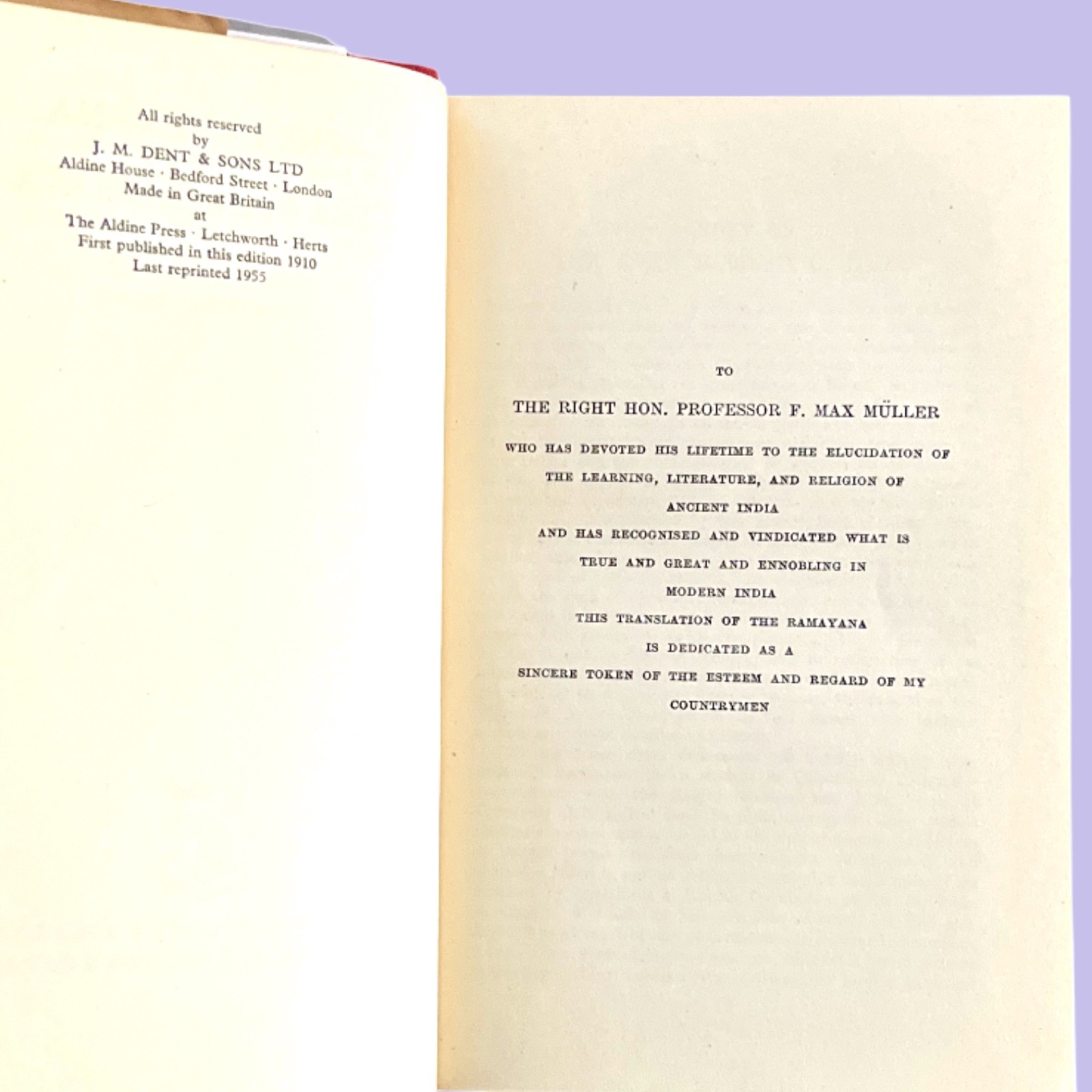 The Ramayana and the Mahabharata (1955) Romesh C. Dutt Everyman’s Library HC DJ