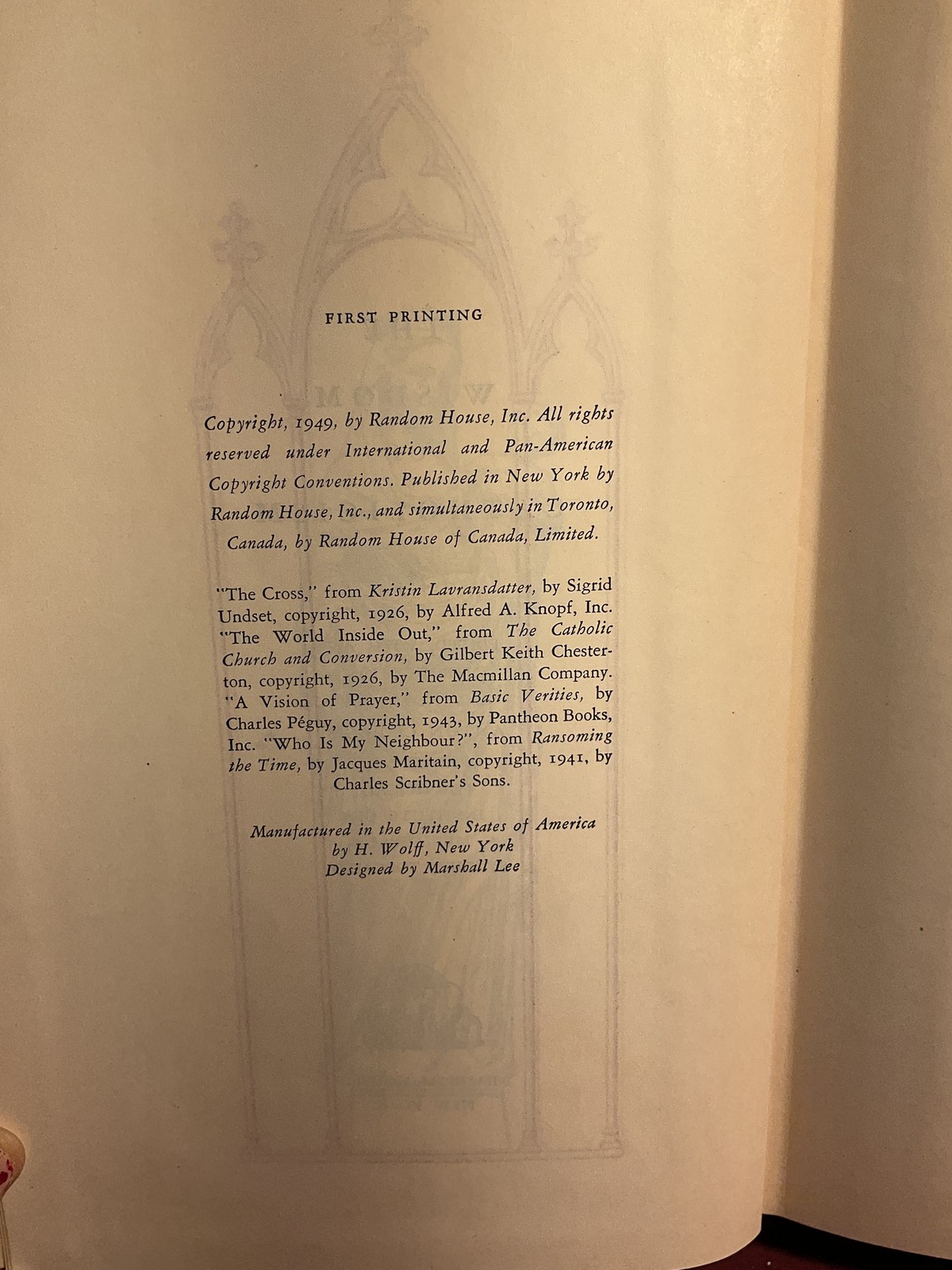 The Wisdom of Catholicism Edited by Anton C. Pegis 1949 First Printing Hardcover