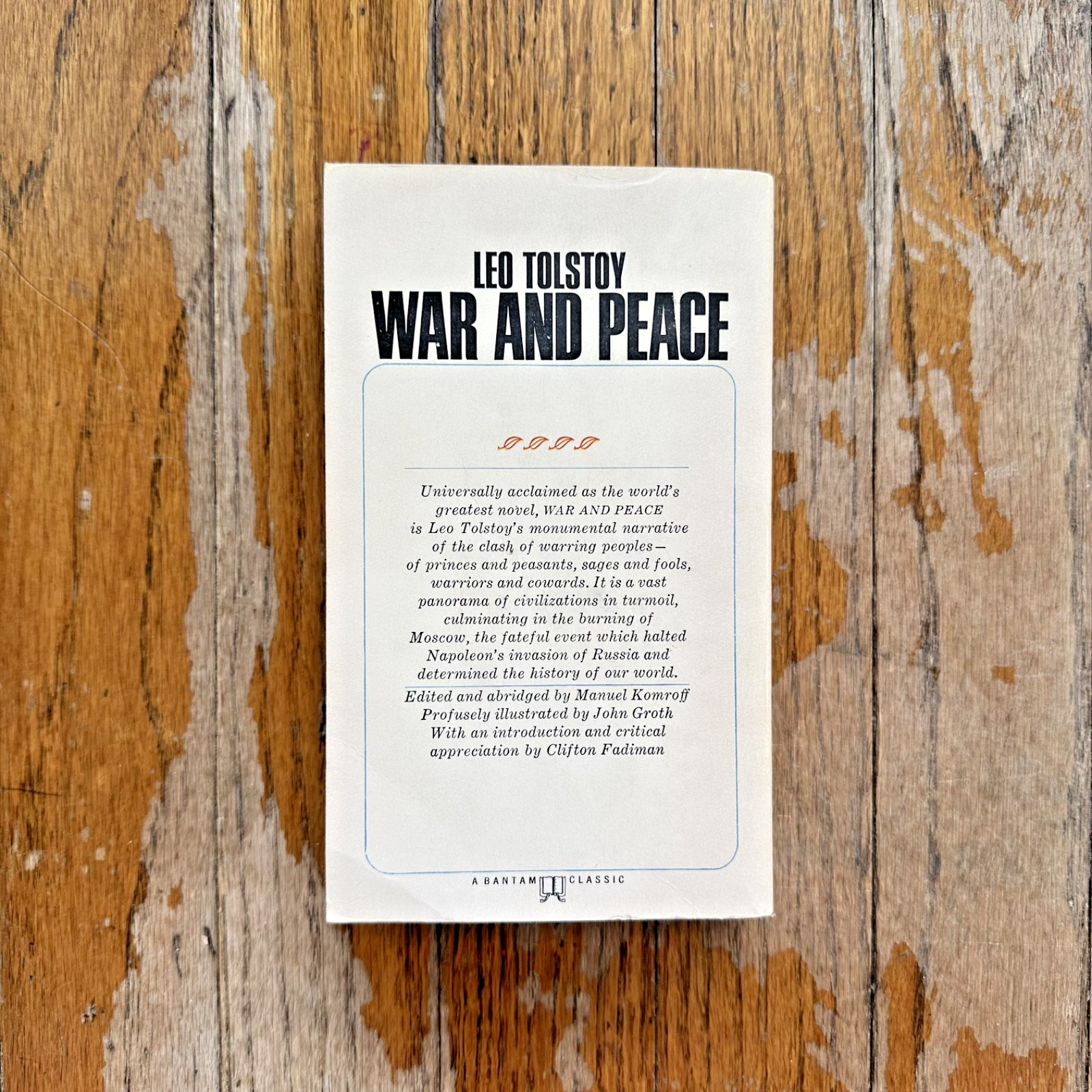 Leo Tolstoy WAR AND PEACE Napoleonic Wars Russia Bantam Classic PB Book 1965