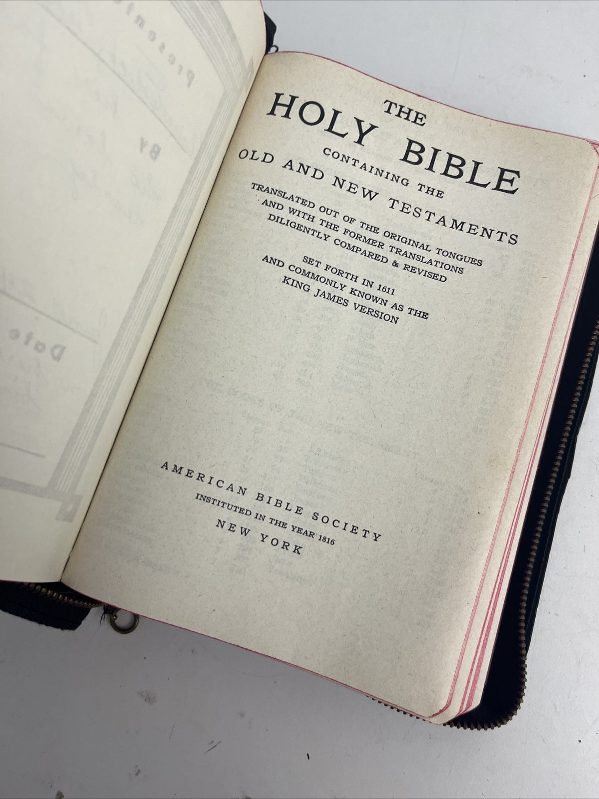 Bible KJV Zip Leather Original Tongues Antique VTG American Society