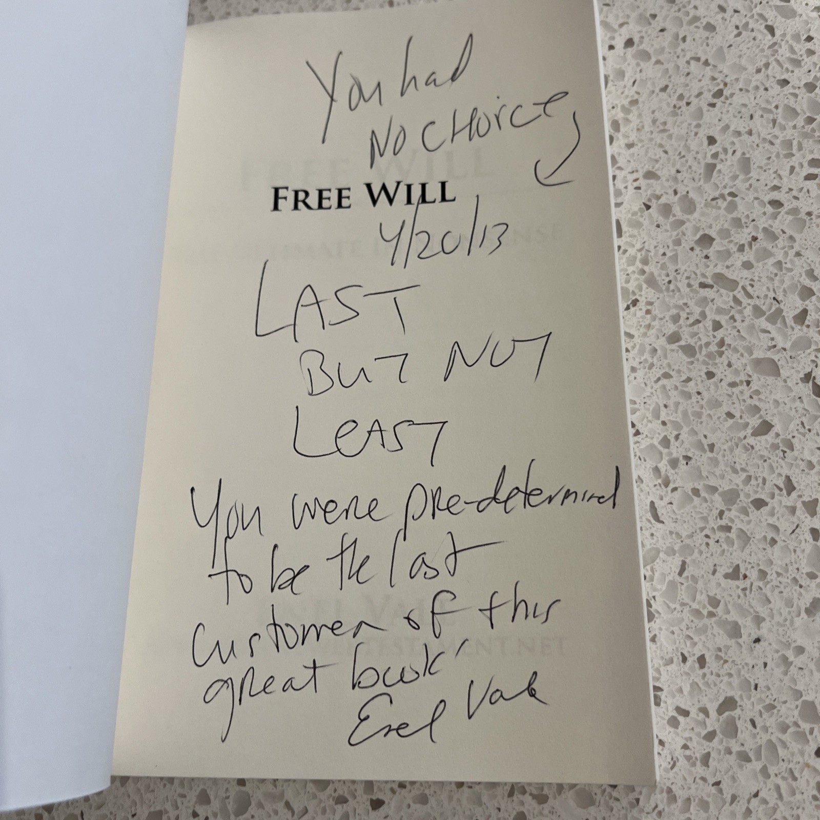 Free Will The Ultimate In Nonsense Enel Vale SIGNED and Inscribed 2013 TPB
