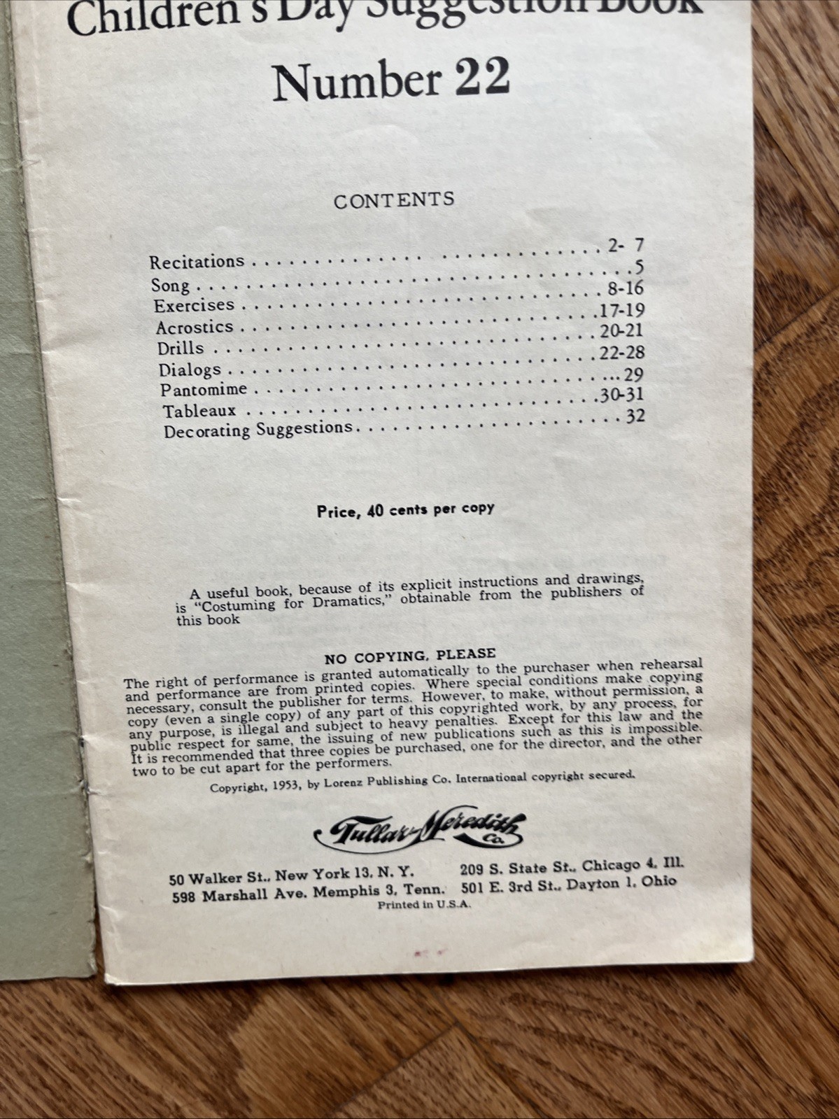 Vtg 1953 Children’s Day Suggestion Book No. 22 Tullar Meredith Program Helper