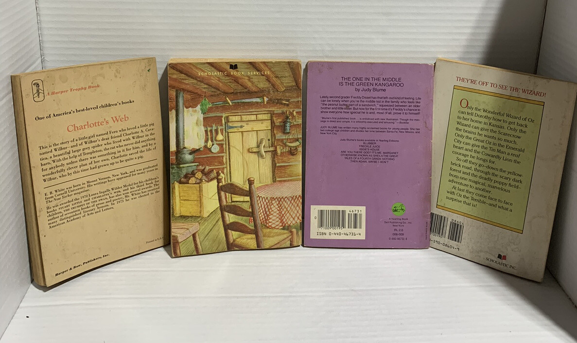 Vintage Traditional Children’s Books Charlotte’s Web, Wizard of Oz & Judy Blume