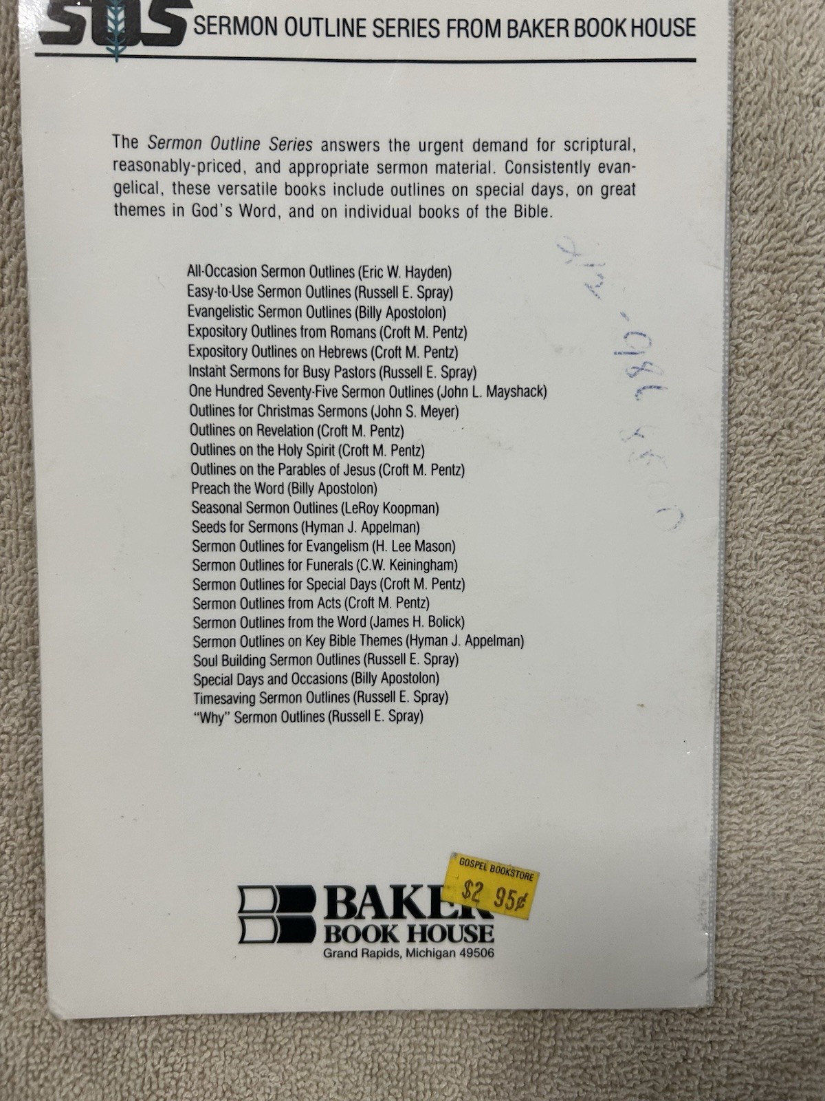 Soul-Building Sermon Outlines – Russell E. Spray (SDS) Baker Book House