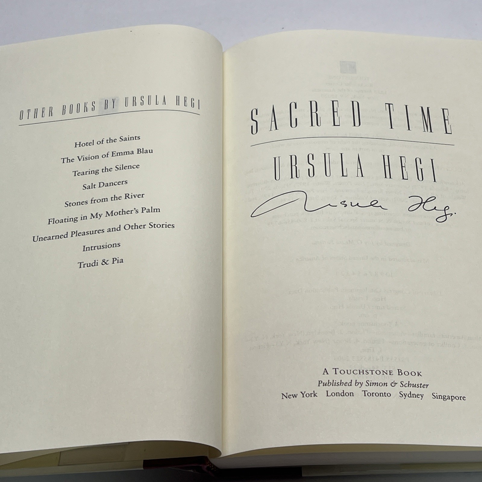 Sacred Time Ursula Hegi 2003 Simon and Schuster First Edition SIGNED