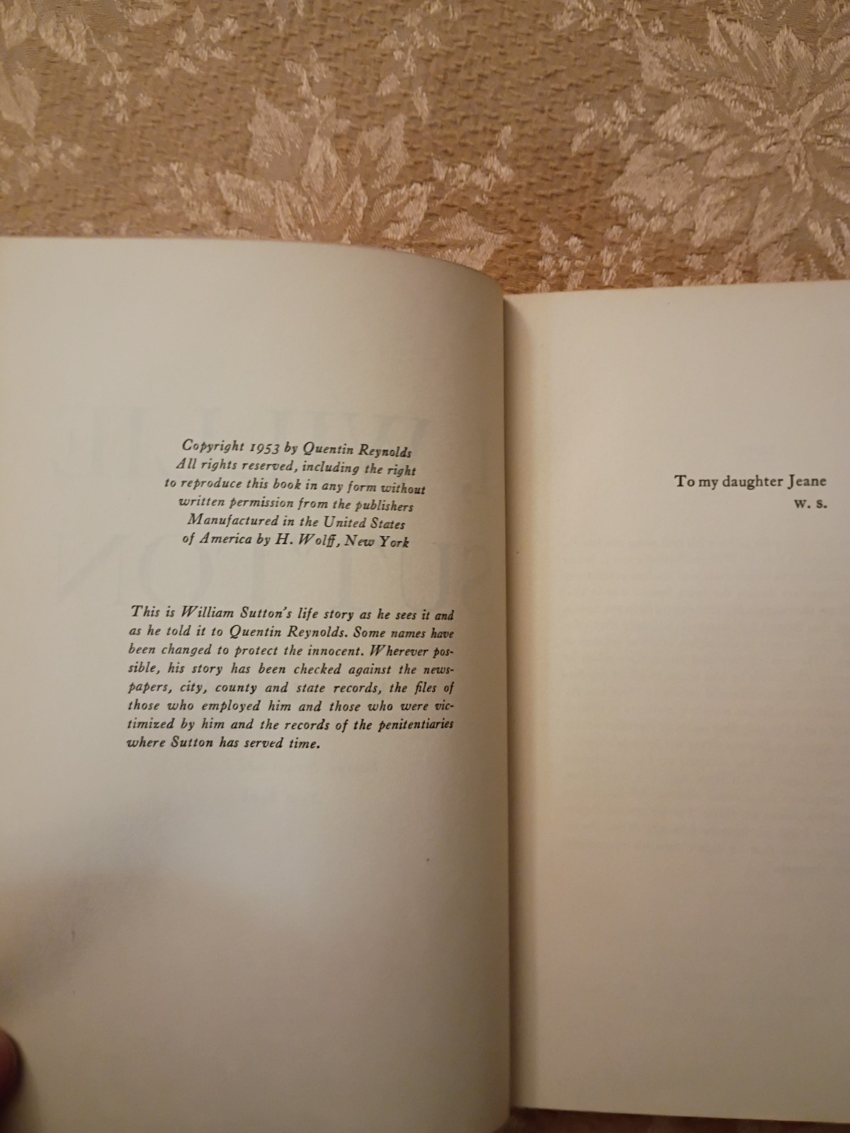 I Willie Sutton by Quentin Reynolds 1953 Hardcover Farrar Straus Young Book
