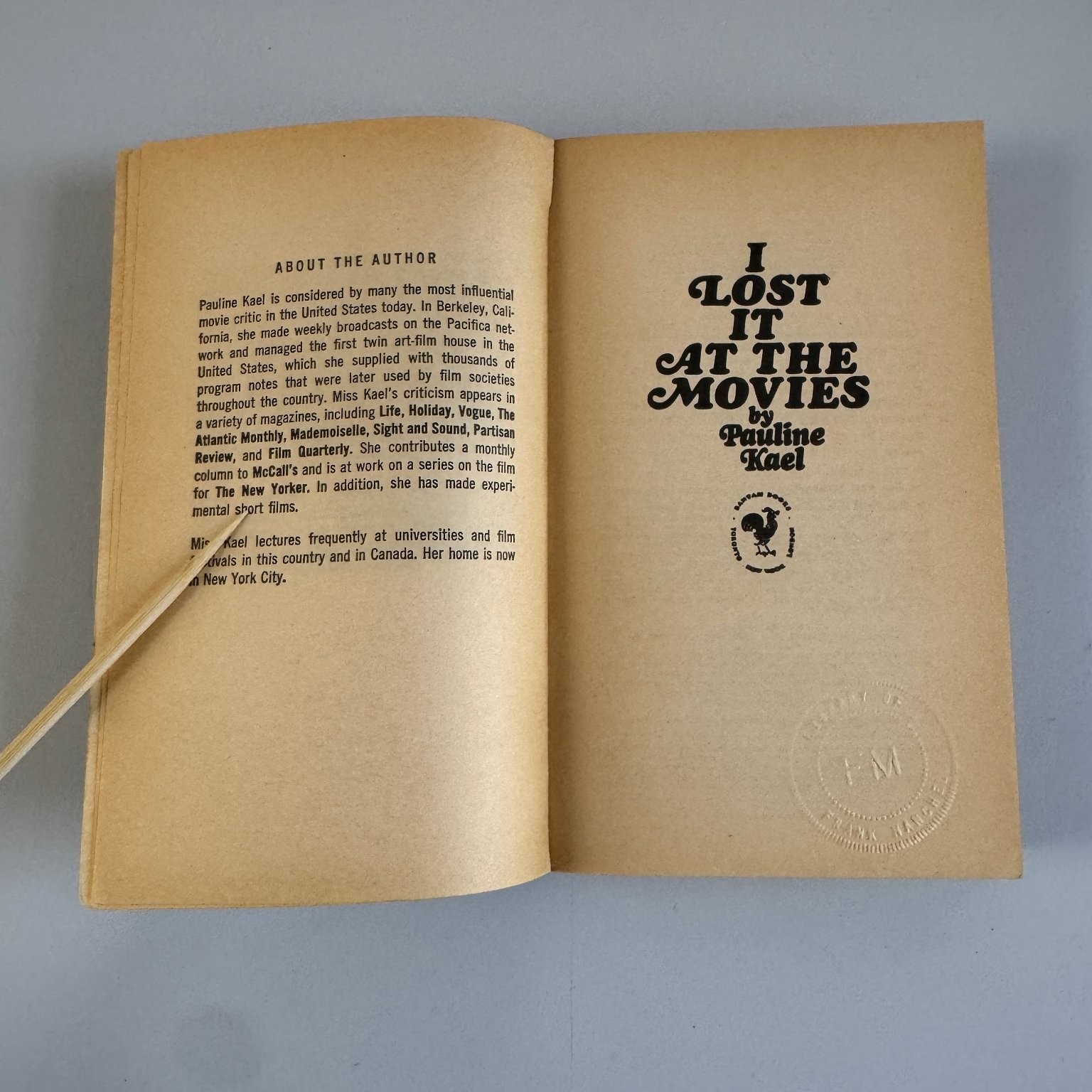 I Lost It At The Movies Pauline Kael 1966 First Bantam Edition Film Criticism