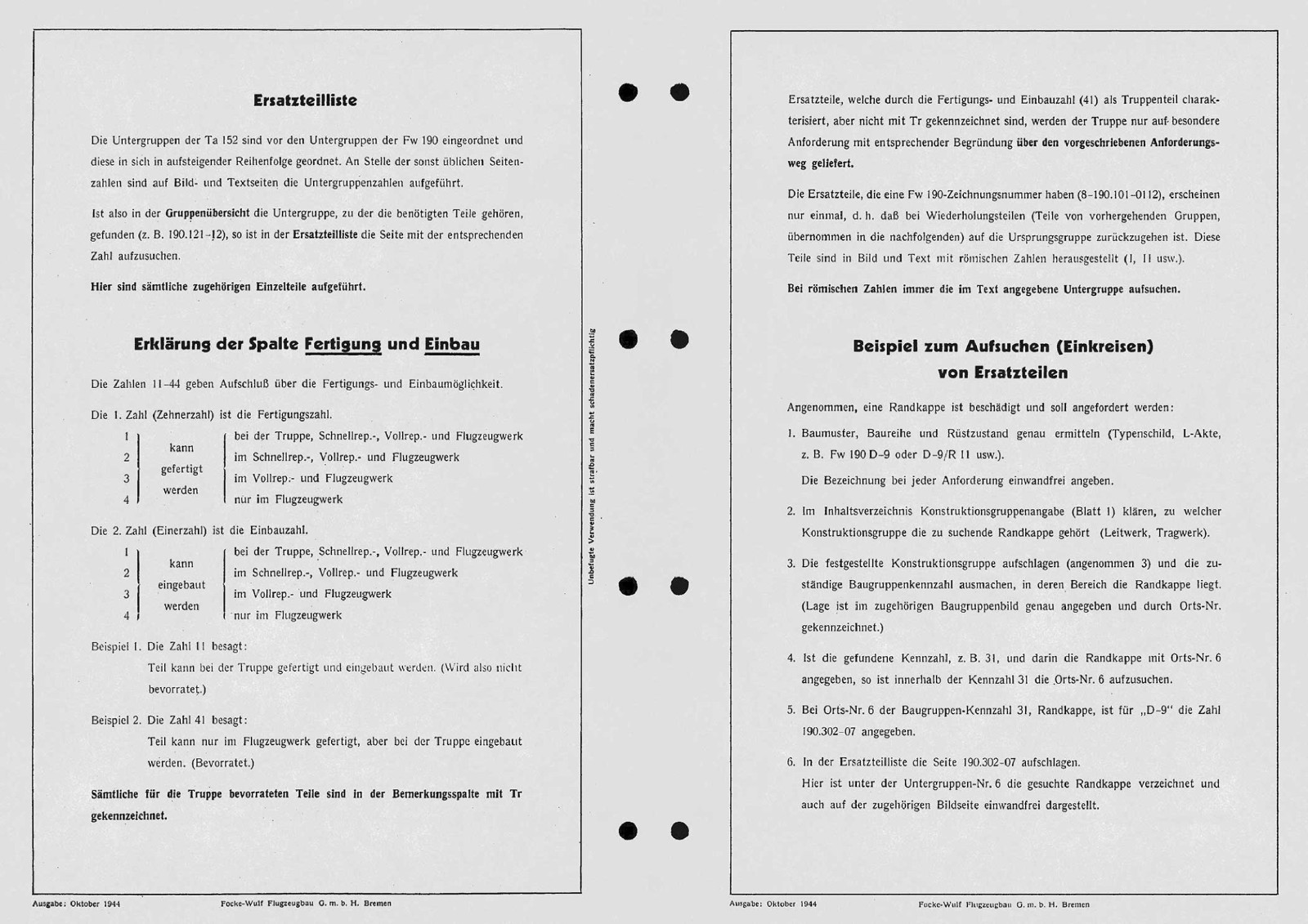 WWII German Parts Manual 1000+ pages ! ILLUSTRATED For Focke Wulf FW190 D-9