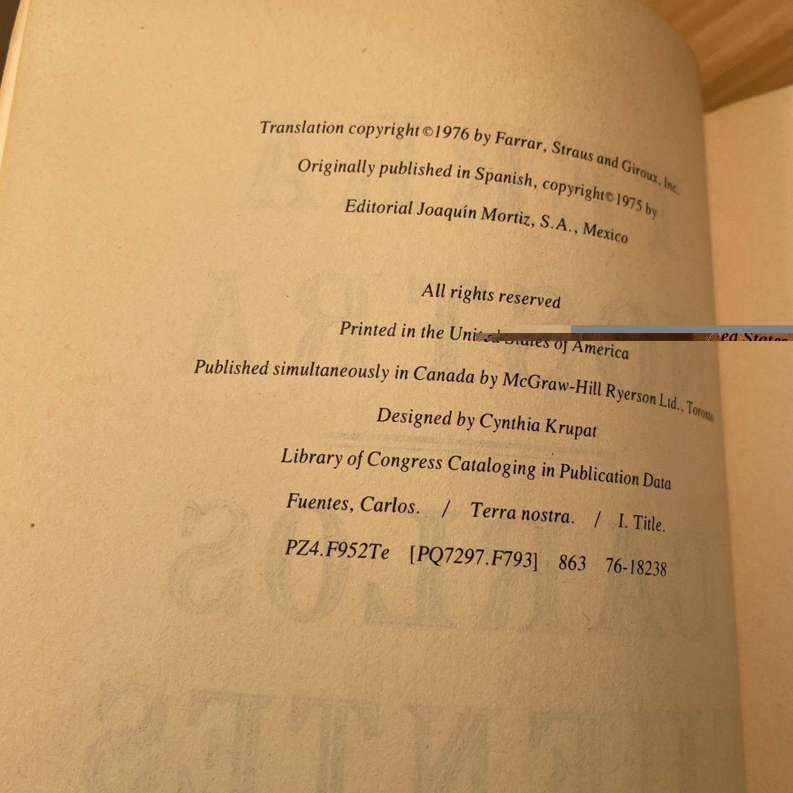 Carlos Fuentes TERRA NOSTRA Farrar, Straus and Giroux 1976 Trade Paperback