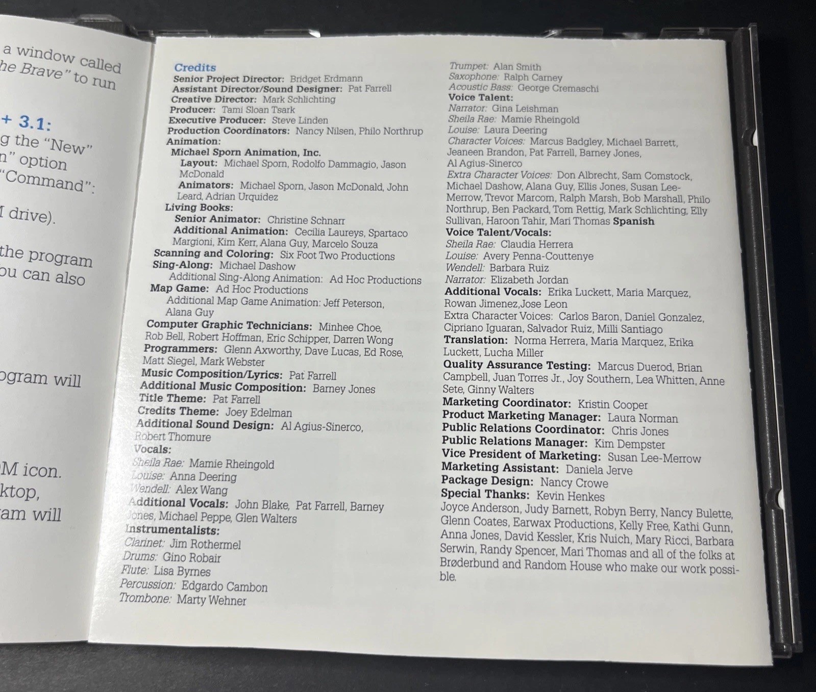 Living Books “Sheila Rae, the Brave” Users Guide CD ROM, 1994 Random House