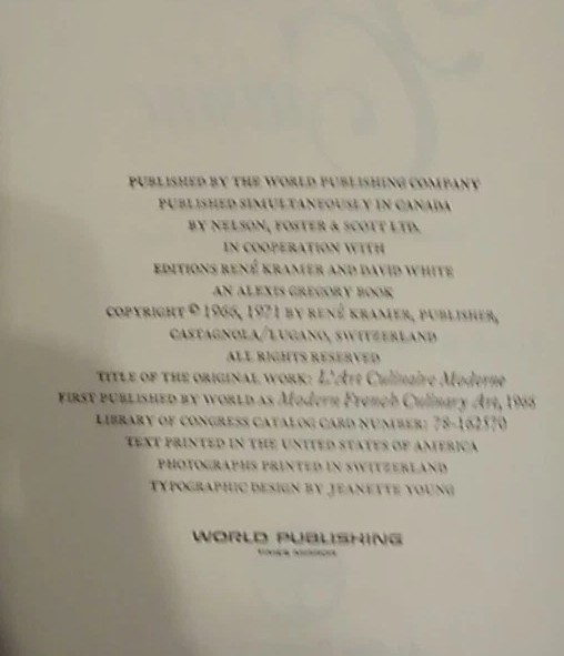 THE GREAT BOOK OF FRENCH CUISINE By Henri-paul Pellaprat Crowell 1971 HB