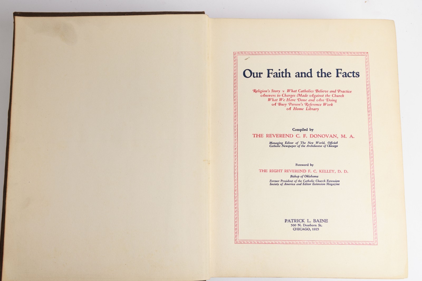 Antique Our Faith and the Facts by CF Donovan MA Hardcover 1925