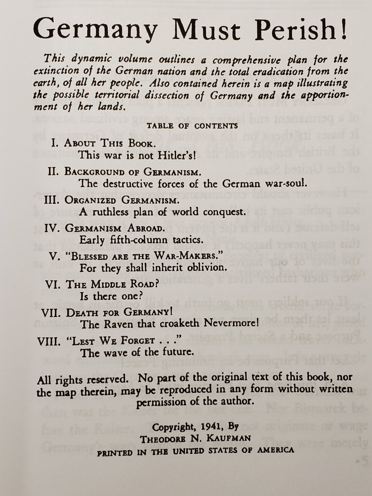 Germany Must Perish! by Theodore N. Kaufman ©️2018 Facsimile Reprint