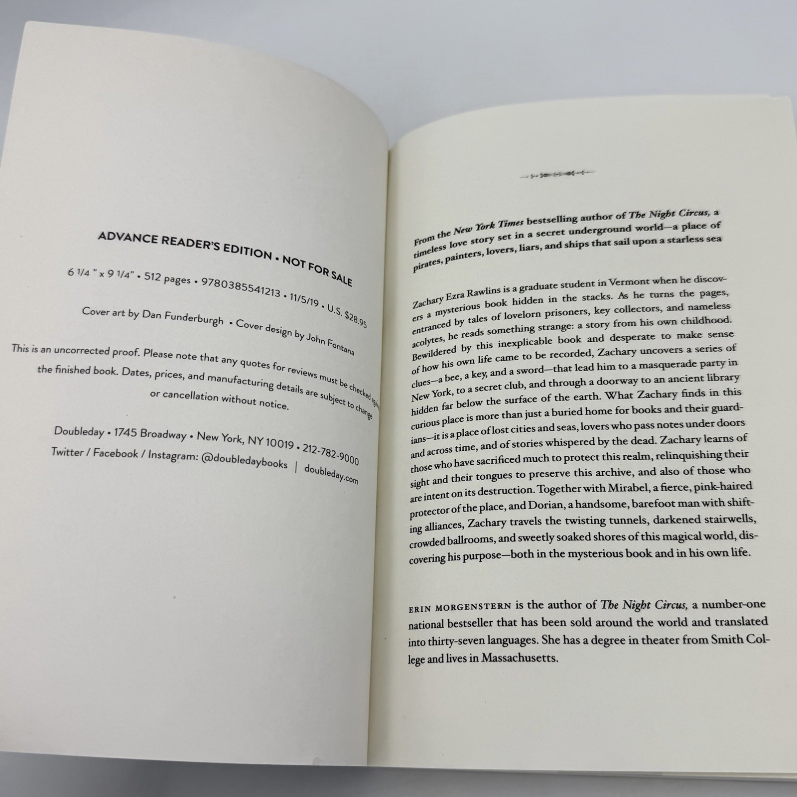 *ARC / Uncorrected Proof* The Starless Sea – Erin Morgenstern (Doubleday, 2019)