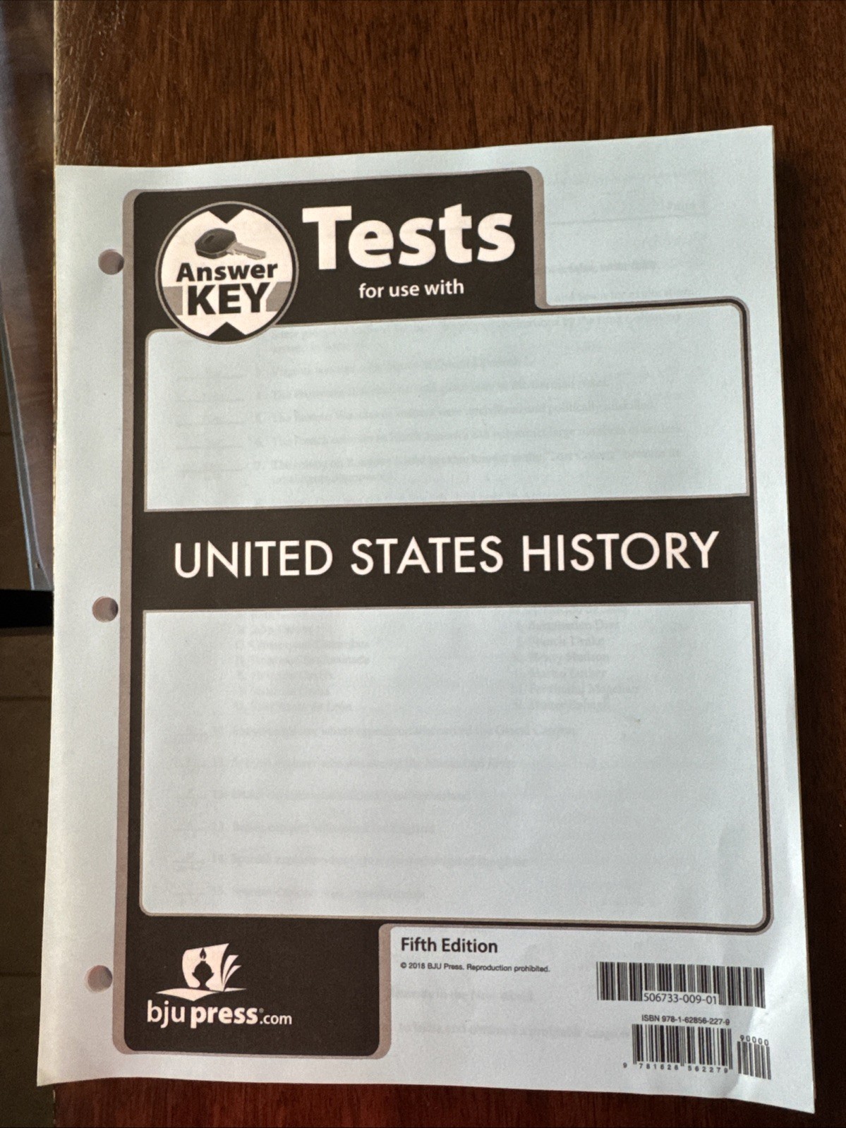 BJU PRess US History Test Answer Key 5ED 506733 – Loose Leaf By BJU Press –
