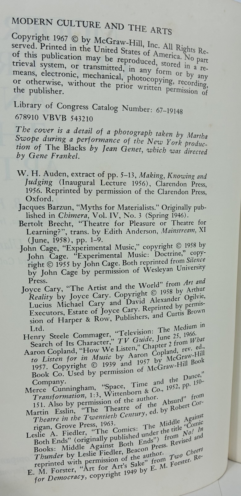 Modern Culture and the Arts James B. Hall Barry Ulanov 1967 McGraw-Hill Vintage