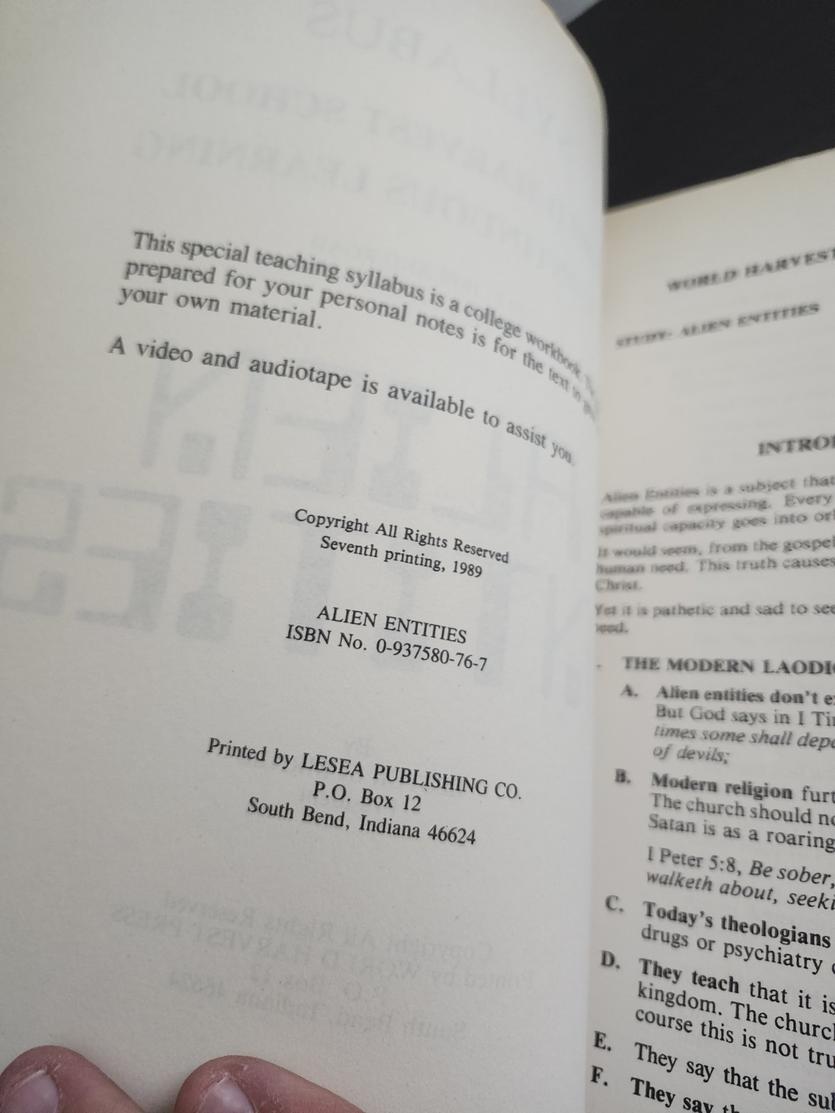 Alien Entities by Dr. Lester Sumrall World Harvest Syllabus 1983 LESEA 1989 7th