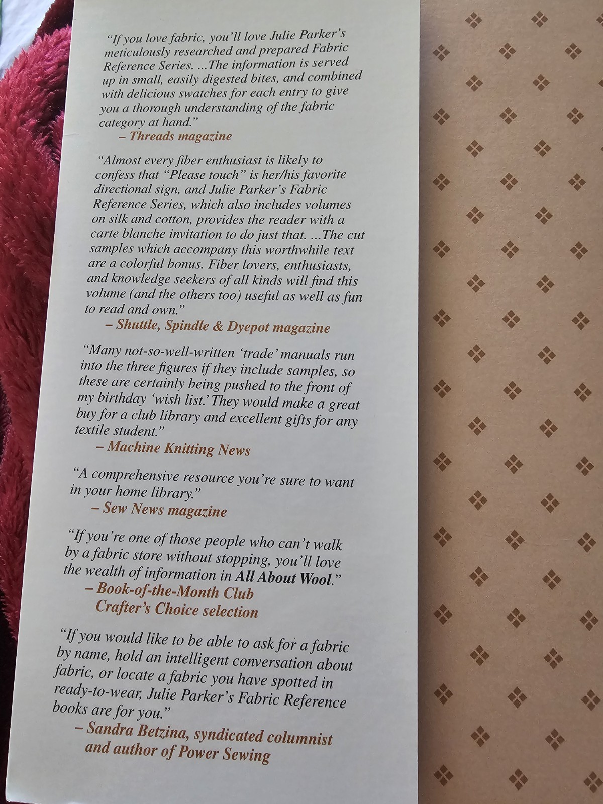All About Wool /Cotten /Silk by Julie Parker Paperback 3 Book Set All SwatchesVG
