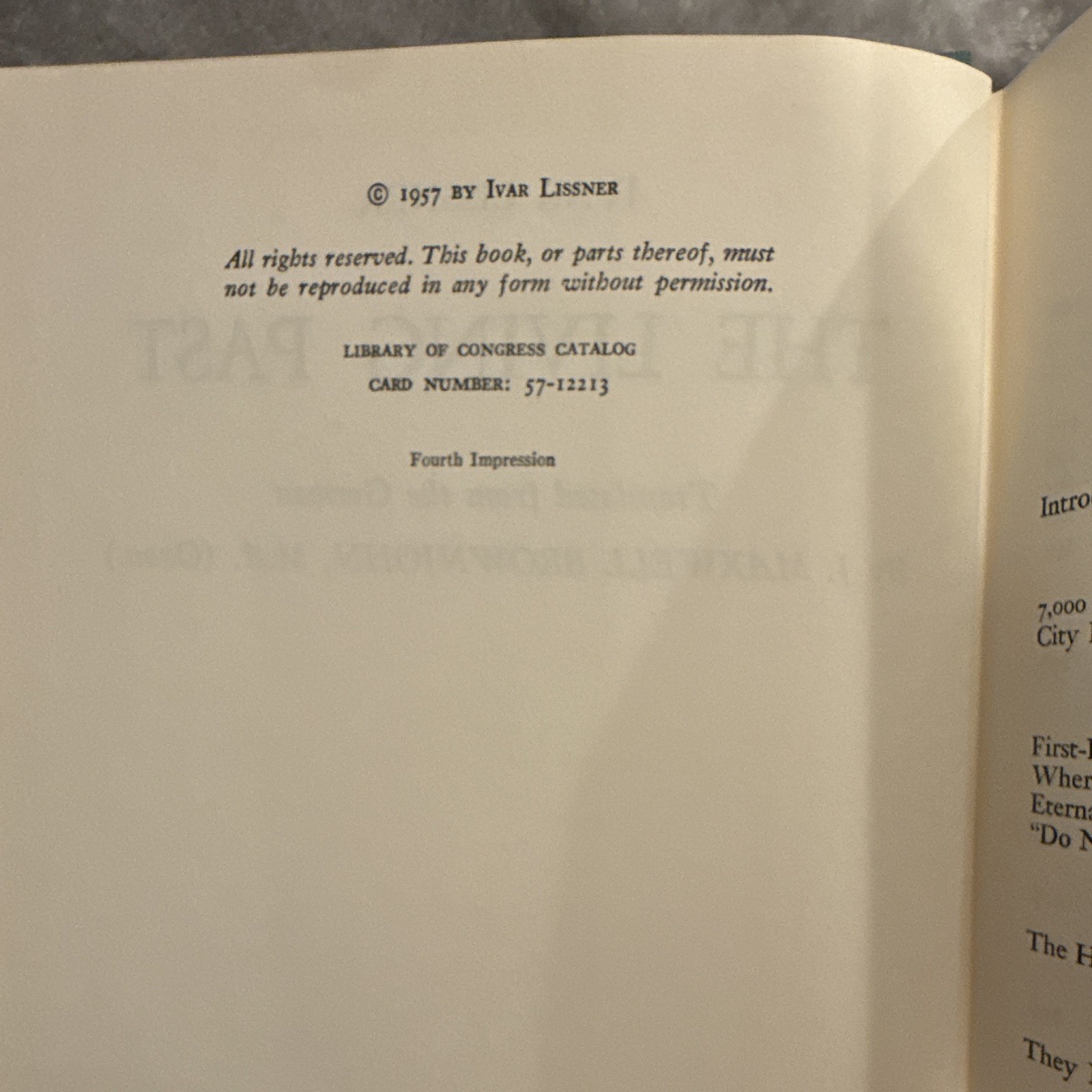 The Living Past by Ivar Lissner, Hardcover, Panam, 1957, 4th Impression, DJ
