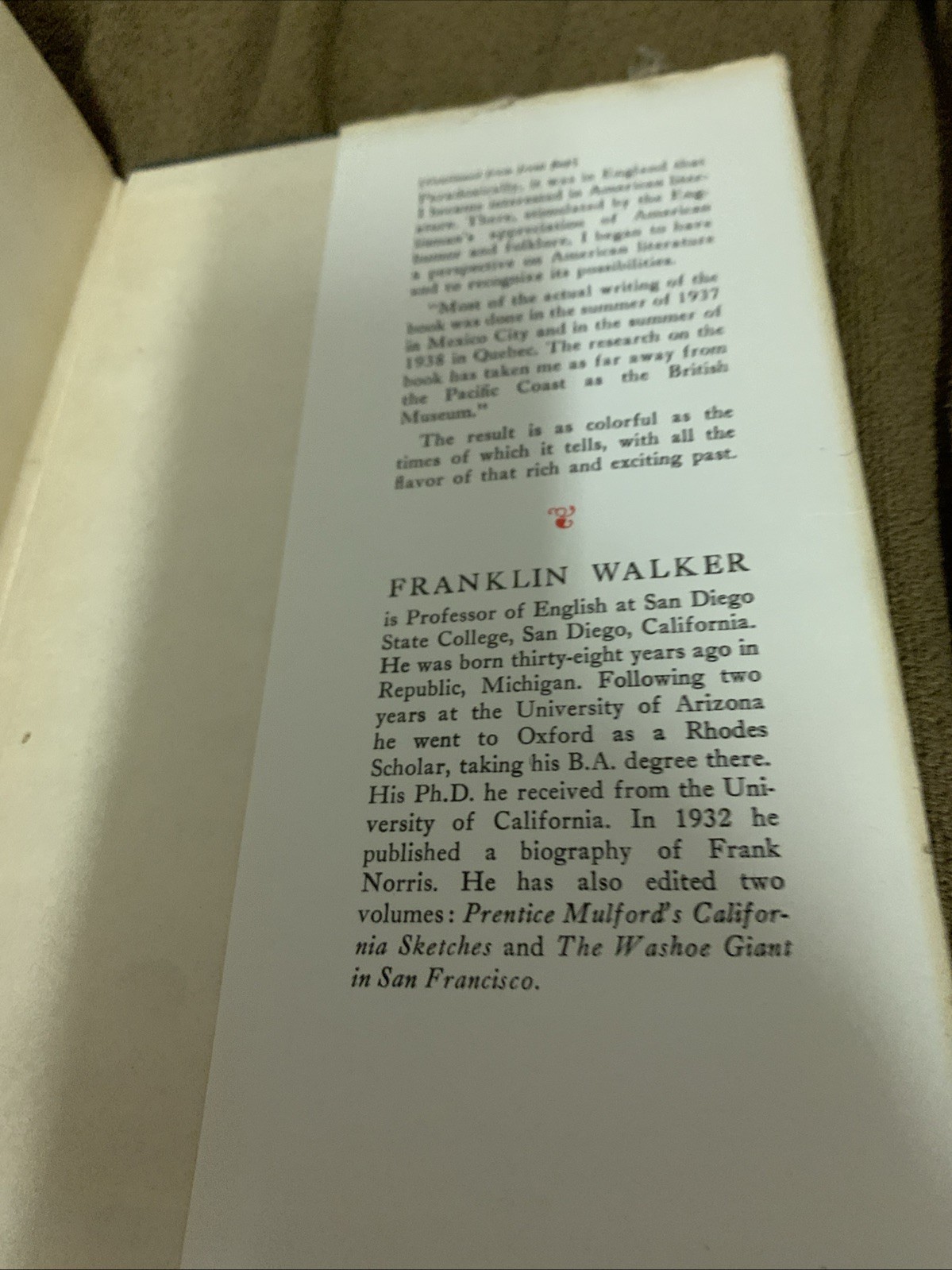 San Francisco’s Literary Frontier Book by Franklin Walker 1939 First Edition