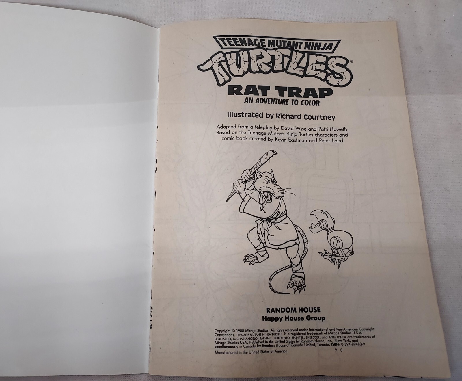 1988 TEENAGE MUTANT NINJA TURTLES Adventures to Color Coloring Book 3 Used Pages
