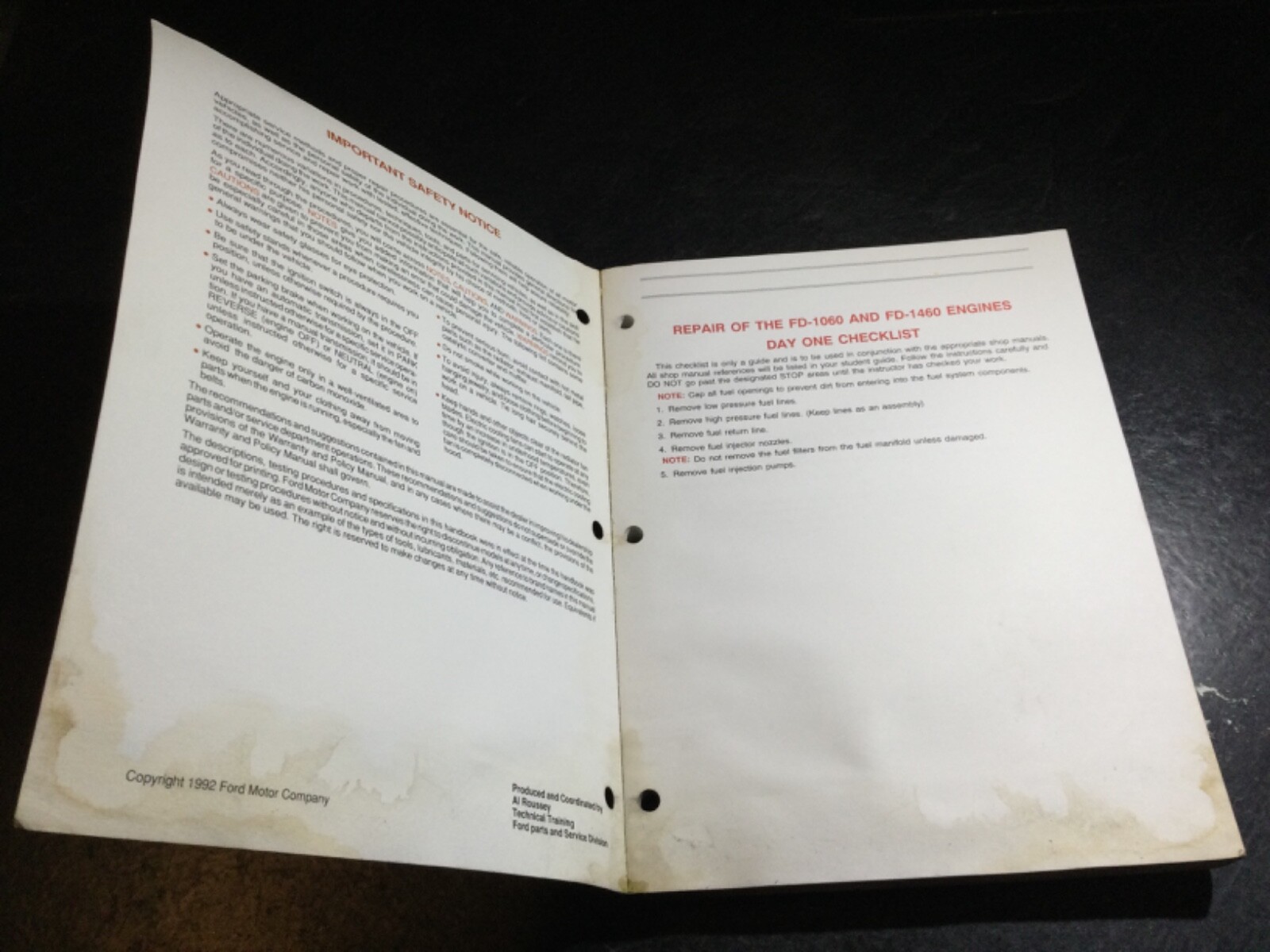 1992 Ford FD-1060 5.9L & FD-1460 8.3L Cummns Diesel Engine OEM Training Manual