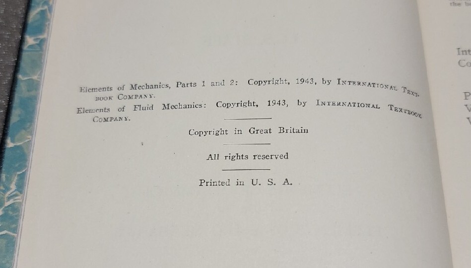 Elements of Mechanics International Library Textbook 1943 ICS Staff Vintage HC