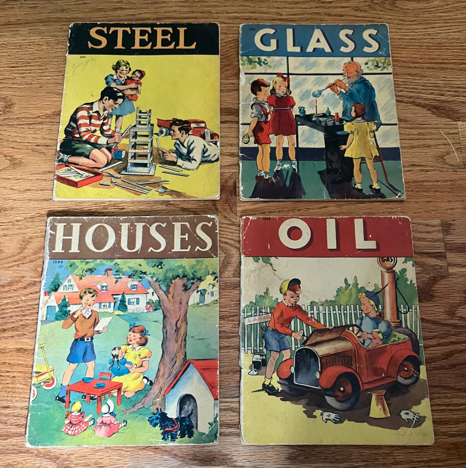 4 Vintage Kid’s Books, 1940 Whitman Publishing WATER GLASS STEEL HOUSES Book Lot