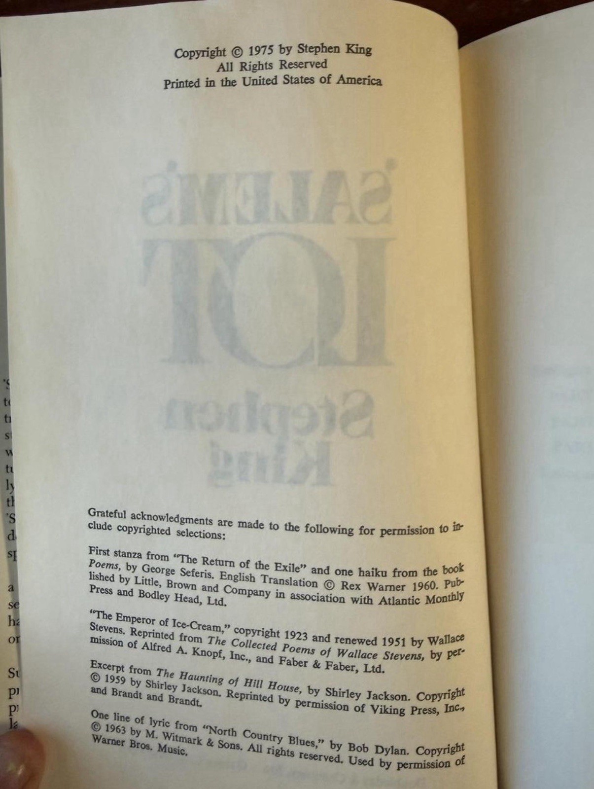 1975 SALEM’S LOT Stephen King Hardcover First Book Club Edition BCE
