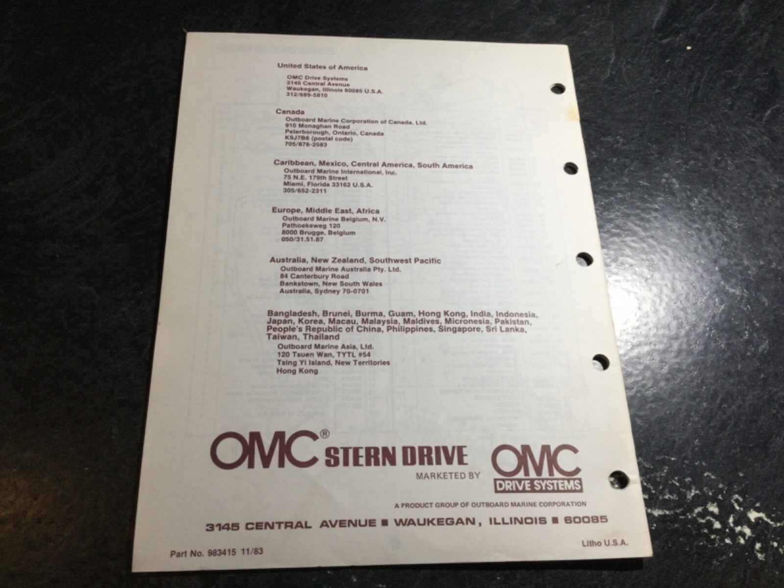 1983 OMC 5.0L & 5.7L V8 Stern Drive Parts Catalog GM 305 & 350 C.I 2V & 4V