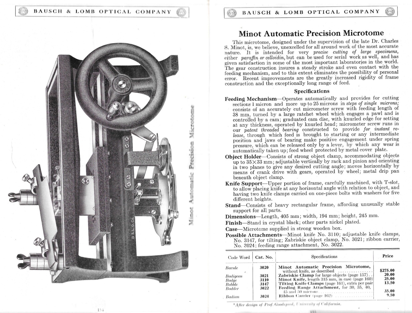 „MICROSCOPES, MICROTOMES and ACCESSORIES“ CATALOG – 1922