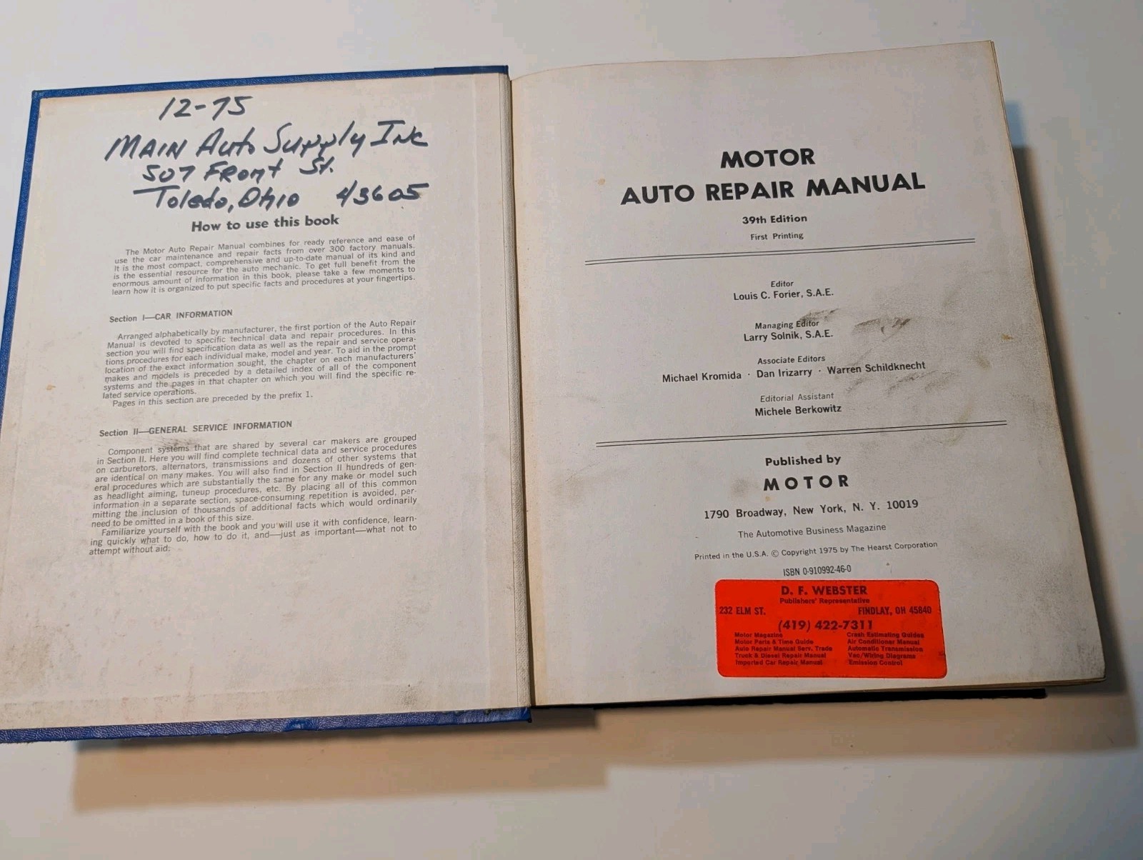 Motor Auto Repair Manual 1976 & 1987 50th Edition Professional Service Trade