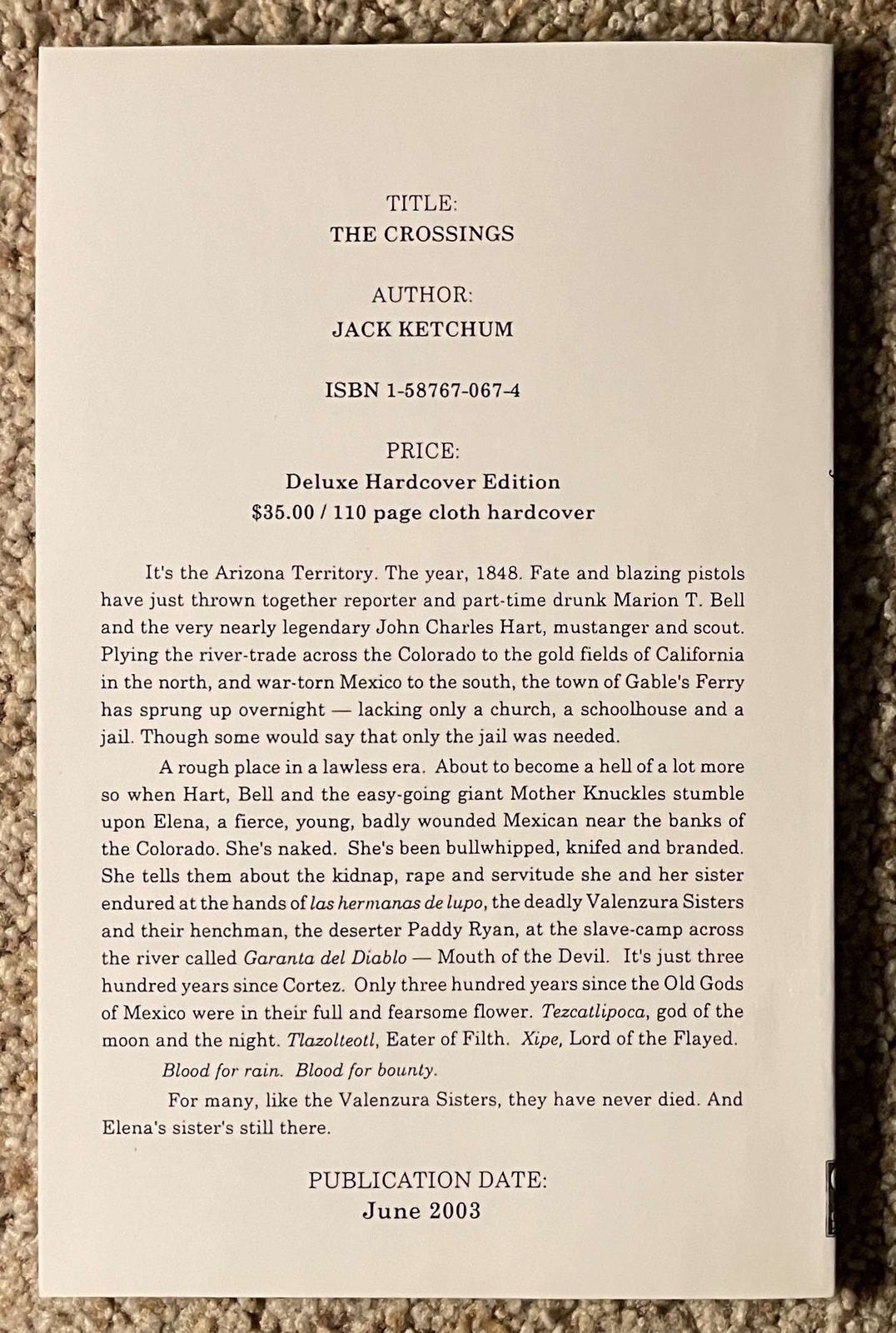 The Crossings by Jack Ketchum ARC – Advanced Review Copy / Proof Unsigned