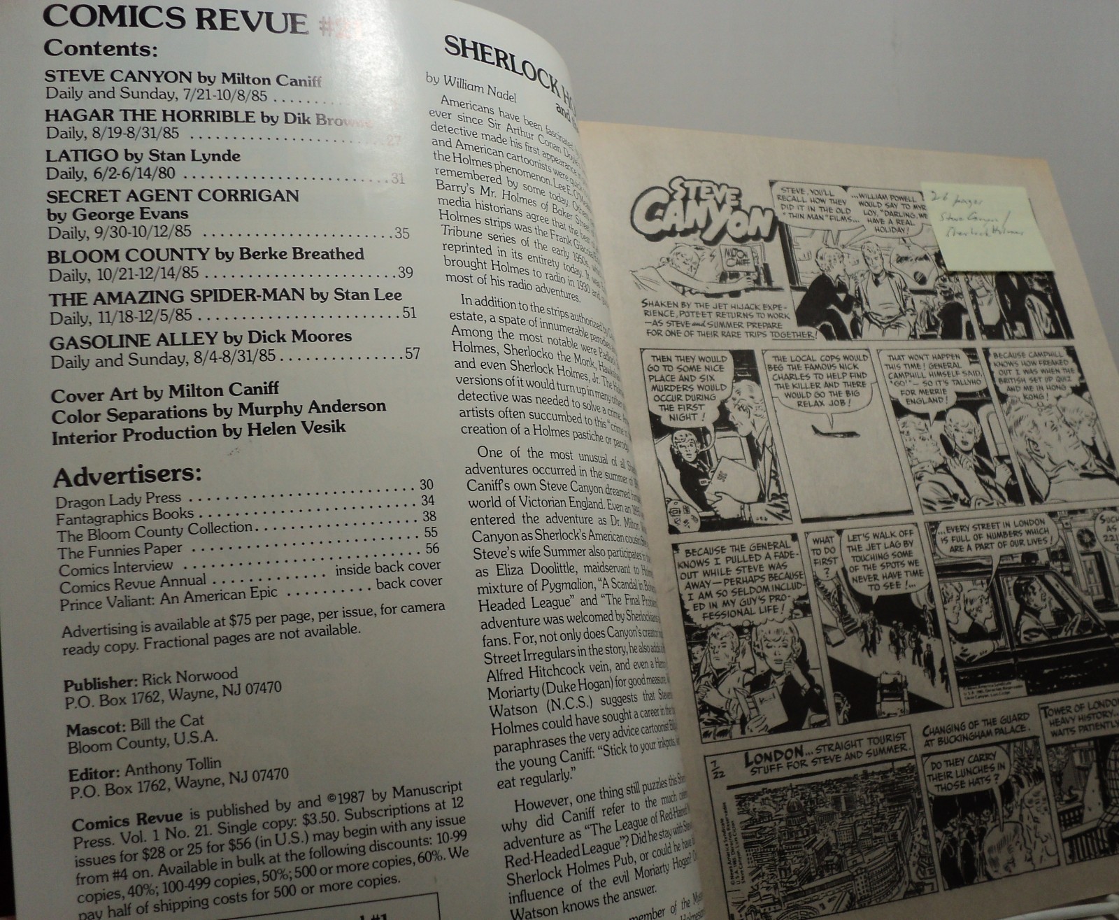 Comics Revue – Volume 1 No. 21 – 1987 – 26 pages of Steve Canyon – Baker St Adv