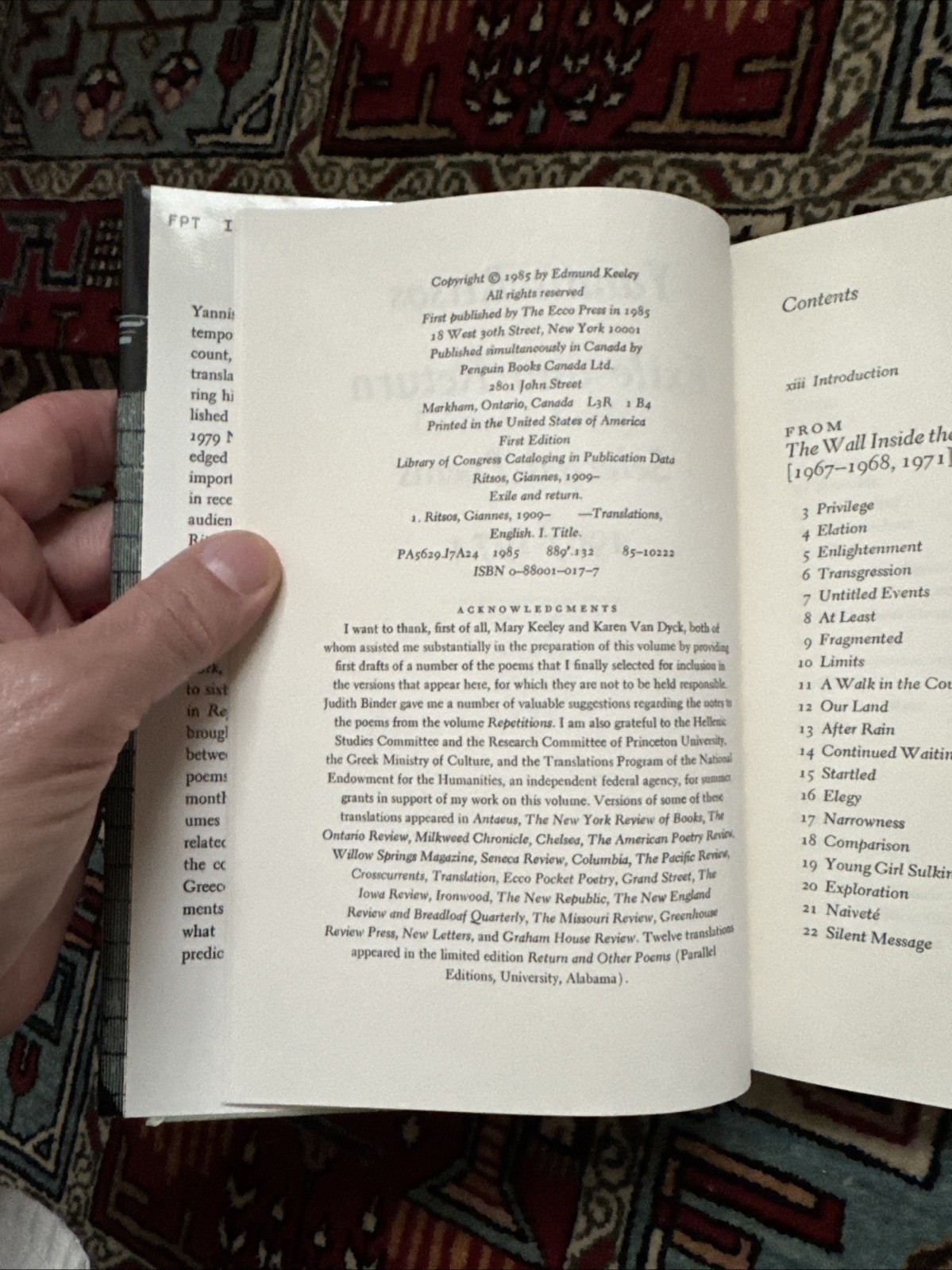 Selected Poems, 1967-1974: Exile and Return by Yannis Ritsos First Edition 1985