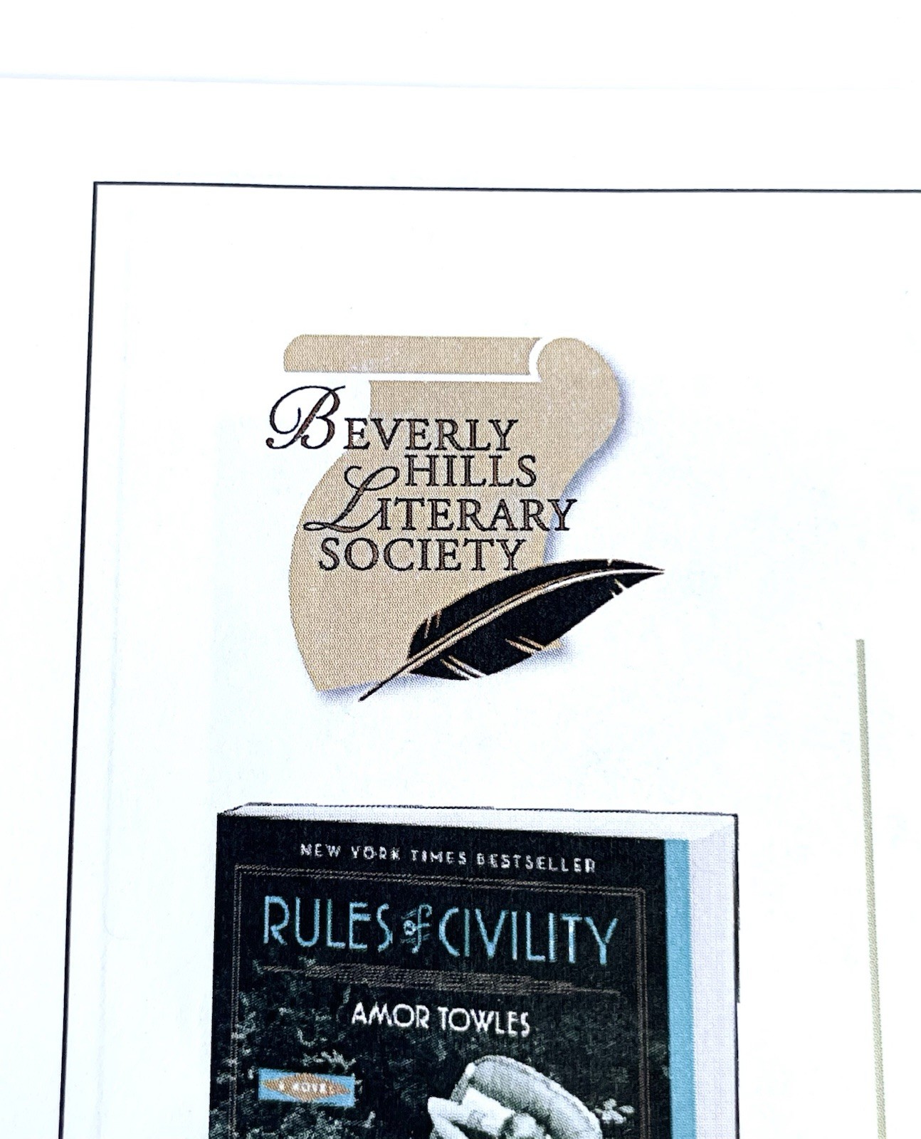 SIGNED by AMOR TOWLES Rules of Civility 2011 HCDJ LIKE NEW