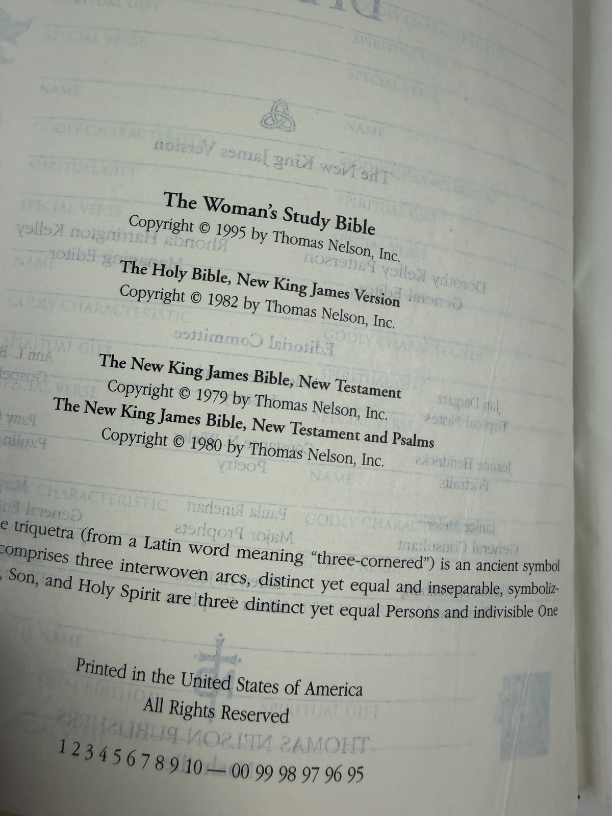The Woman’s Study Bible NKJV Thomas Nelson 926B Blue Genuine Leather 1995