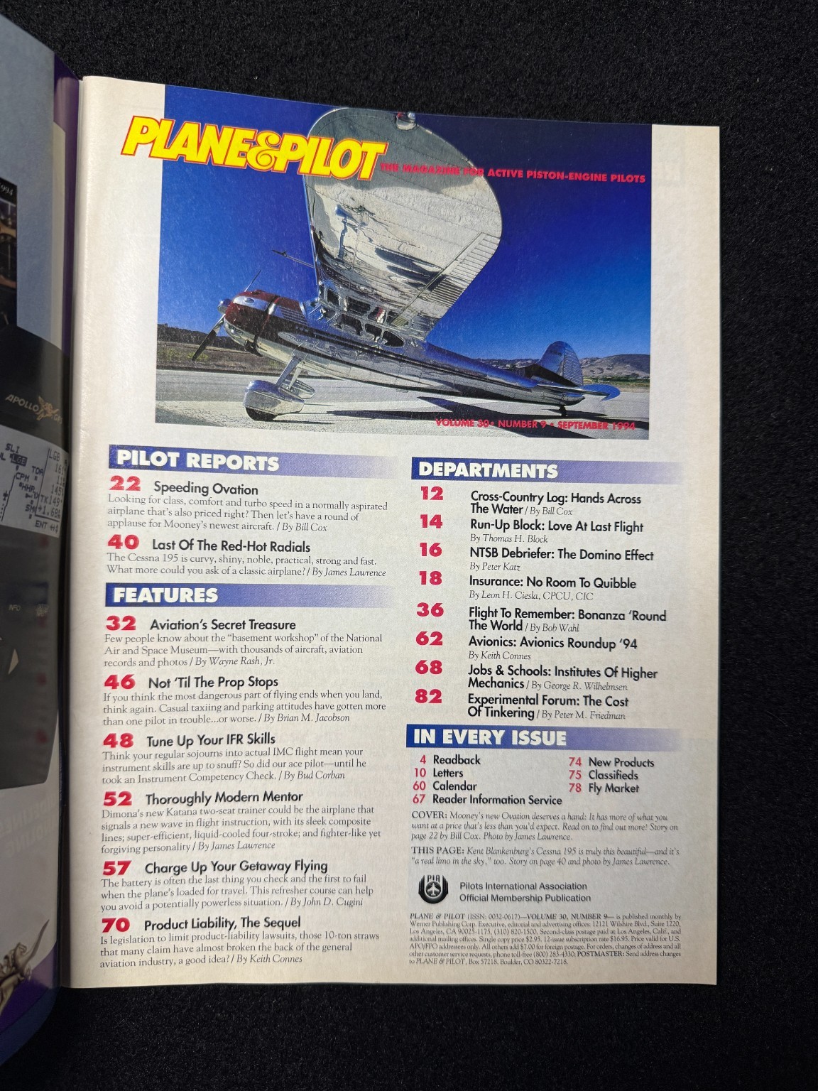 Plane & Pilot Magazine September 1994 Mooney Ovation Cessna 195 Aviation GPS