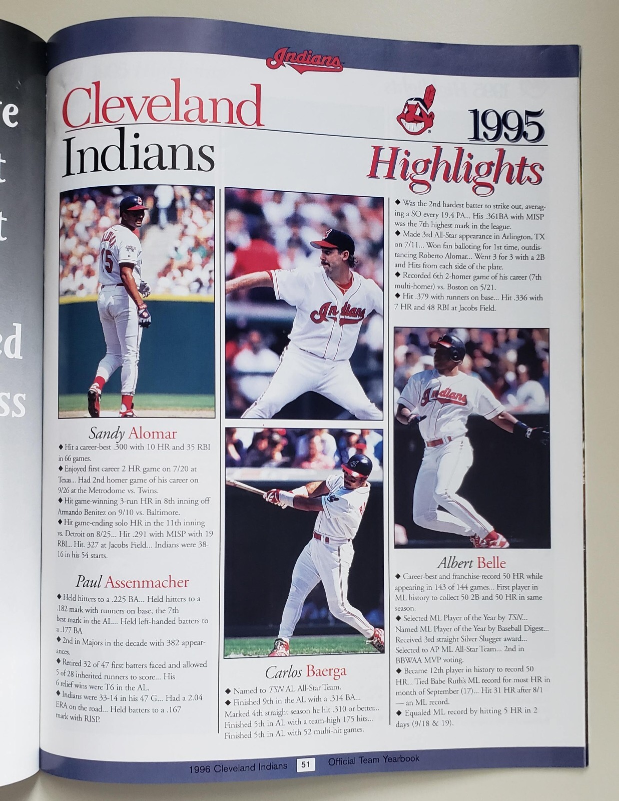 1996 Cleveland Indians (Guardians) Yearbook MLB Jacobs Field 72+ Pages MINT/NEW