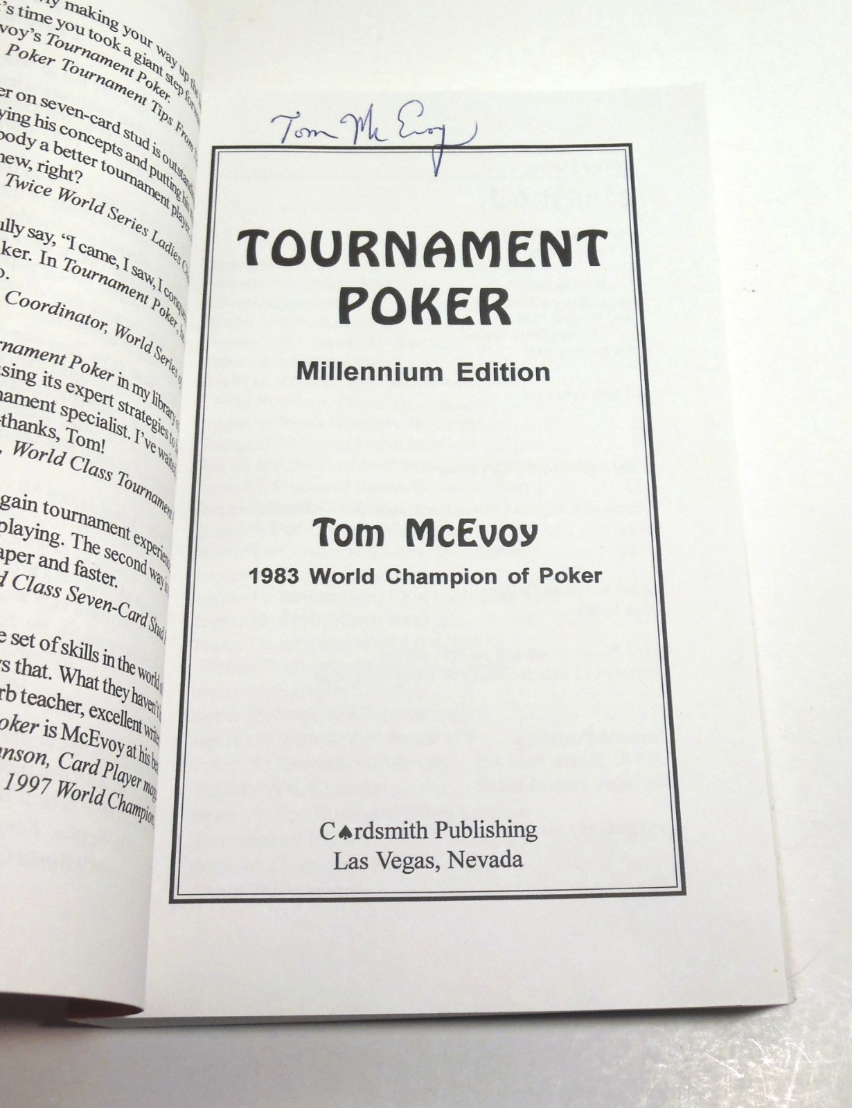 How To Win Tournament Poker SIGNED by Poker Hall of Fame Player Tom McEvoy TPB