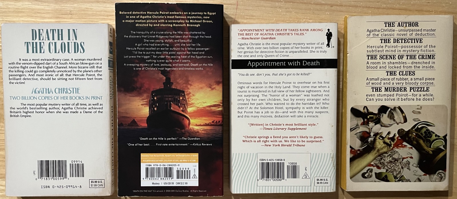 Lot of 4 Agatha Christie: Death Clouds~Nile~Appointment~Holiday Murder(Poirot)PB